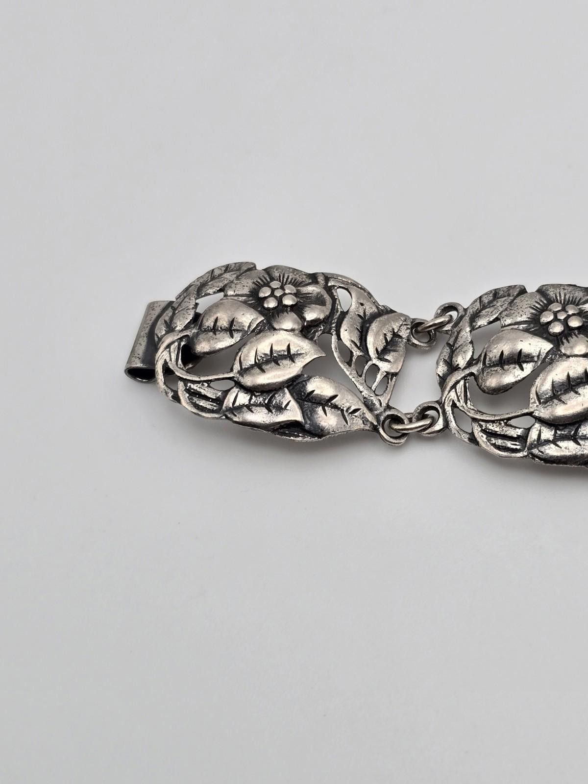 Other Vintage Danecraft Sterling Silver Floral Leaf Panel Bracelet Size ONE SIZE - 6 Thumbnail