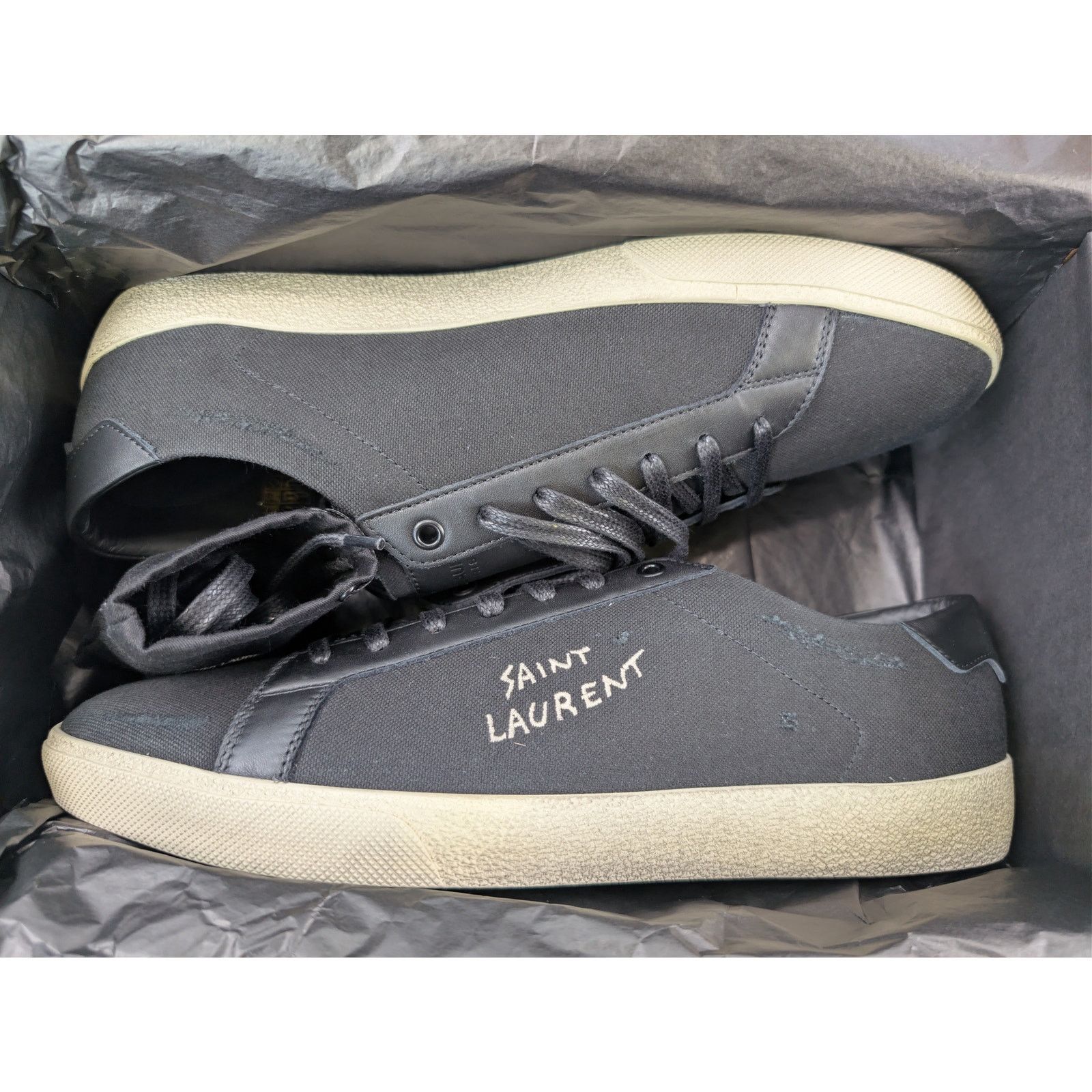 Saint Laurent Paris o1rshd1 SL06 Signa Low Top Sneakers in Black Size US 12 / EU 45 - 20 Thumbnail
