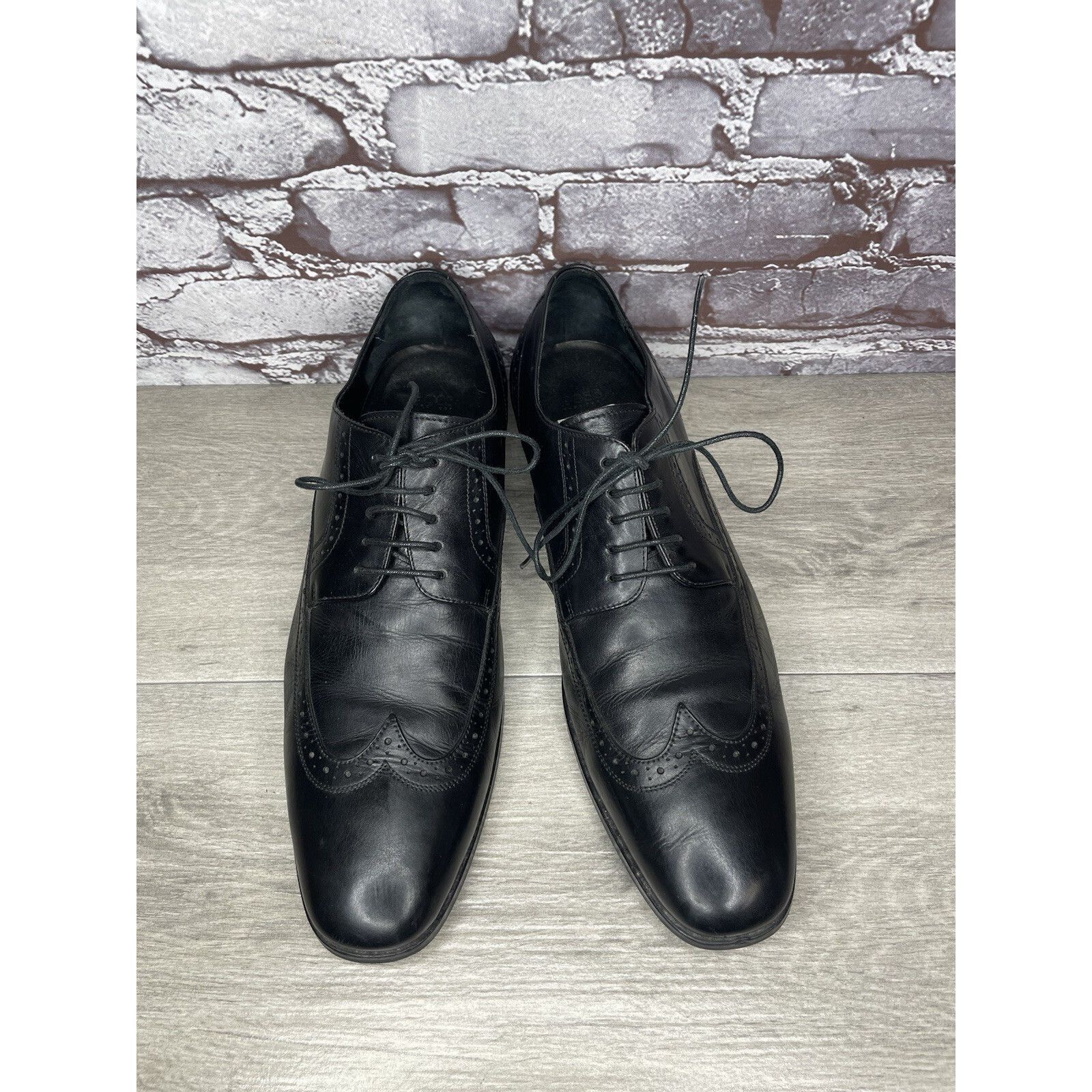 Hugo Boss Boss Hugo Boss Black Leather Wingtip Oxfords Dress Shoes Men Size US 12 / EU 45 - 15 Thumbnail