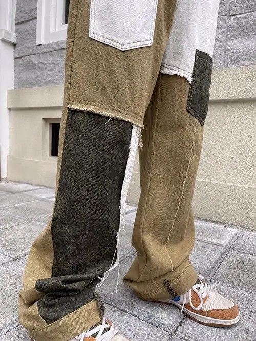 Jean Khaki Bandana Patchwork Grunge Pants - Aesthetic Size US 30 / EU 46 - 4 Thumbnail