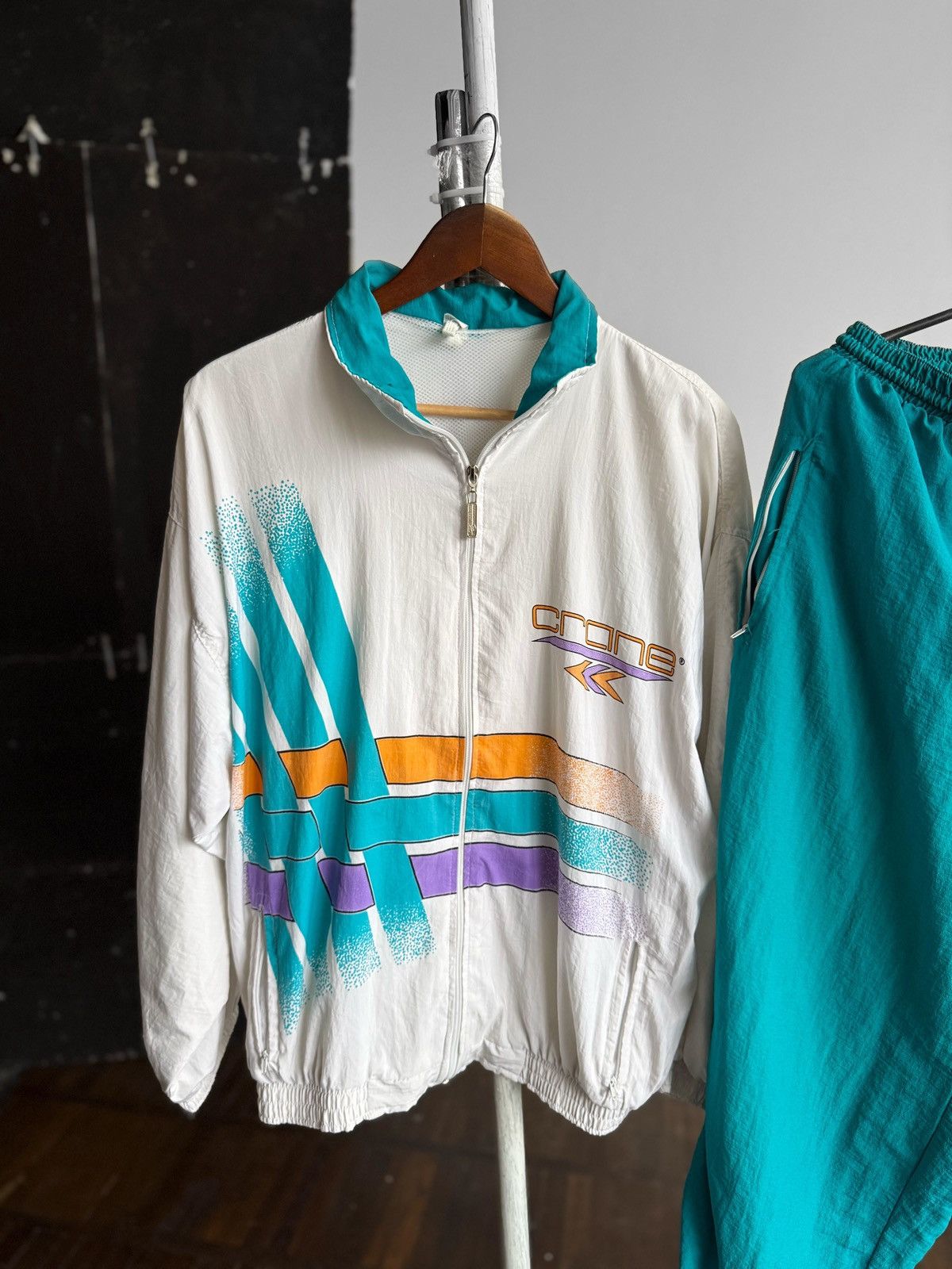 Vintage Crane Mens Vintage Tracksuit Windbreaker Set Jacket Pants Size US L / EU 52-54 / 3 - 2 Thumbnail