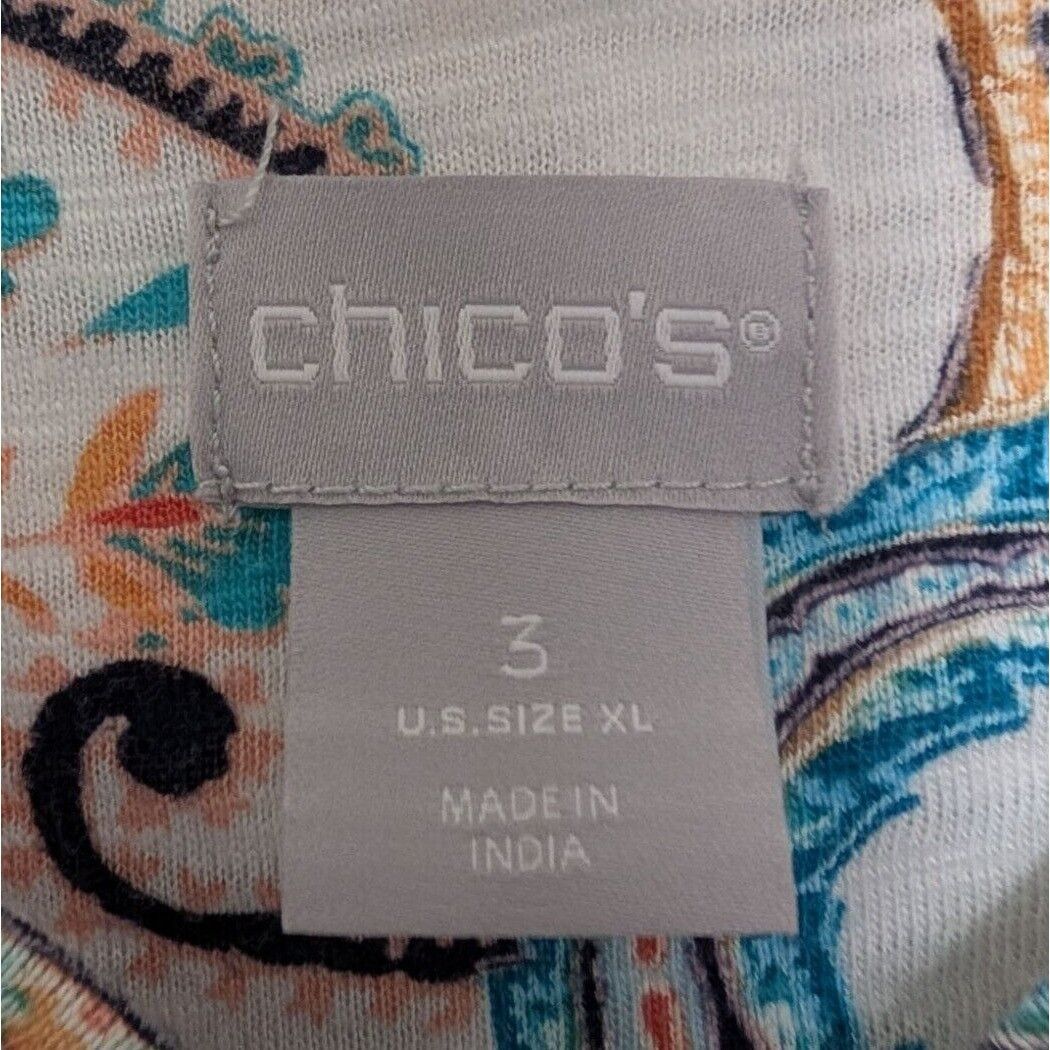 Designer Chicos 3 Paisley Boho Shirt Size XL White Cotton Modal Short Size XL / US 12-14 / IT 48-50 - 7 Thumbnail