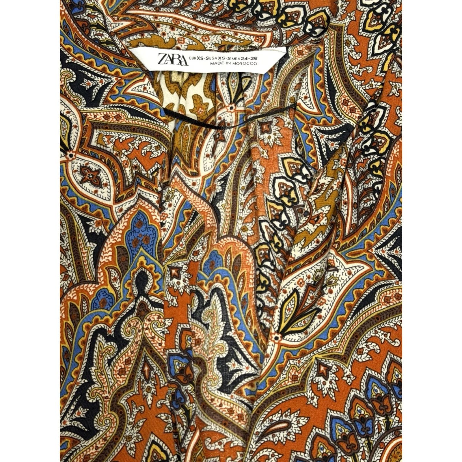 Zara Zara Bohemian Print Paisley Maxi Dress Ocher Side Slit Tunic USA XS-S Women Maxi Dress Brown Paisley Bohemian Shirt Dress Womens Size S / US 4 / IT 40 - 4 Thumbnail