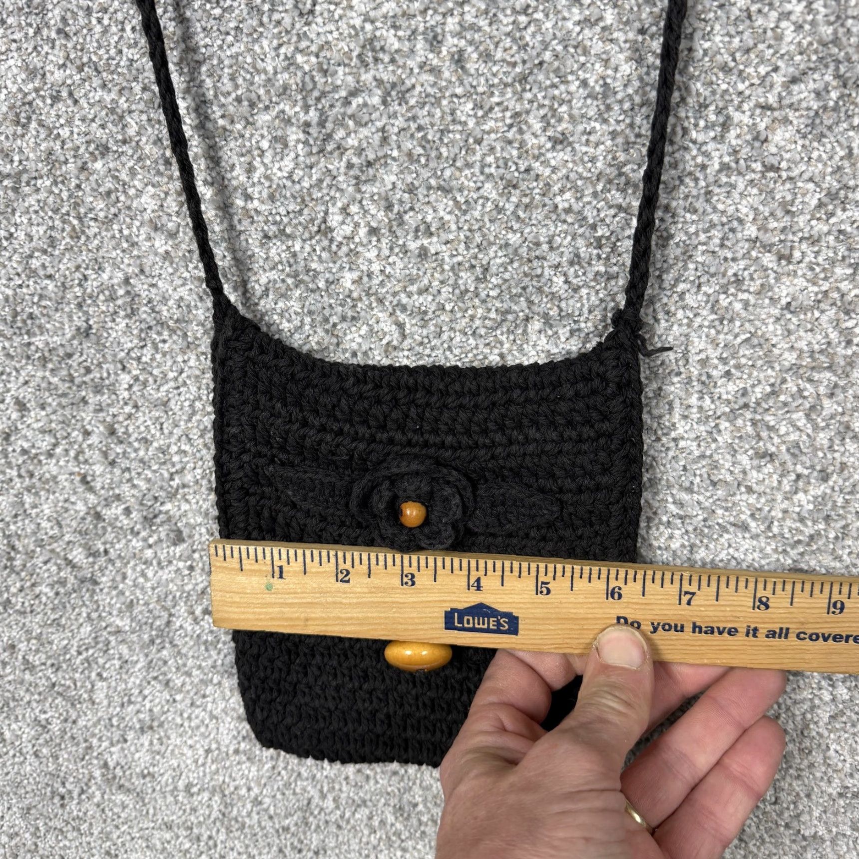 Vintage VINTAGE Black Crochet Crossbody Bag Womens Small Boho Flower Button Lined Purse Regular Crossbody, Small, Lightweight, Casual Women’s Bag Size ONE SIZE - 4 Thumbnail