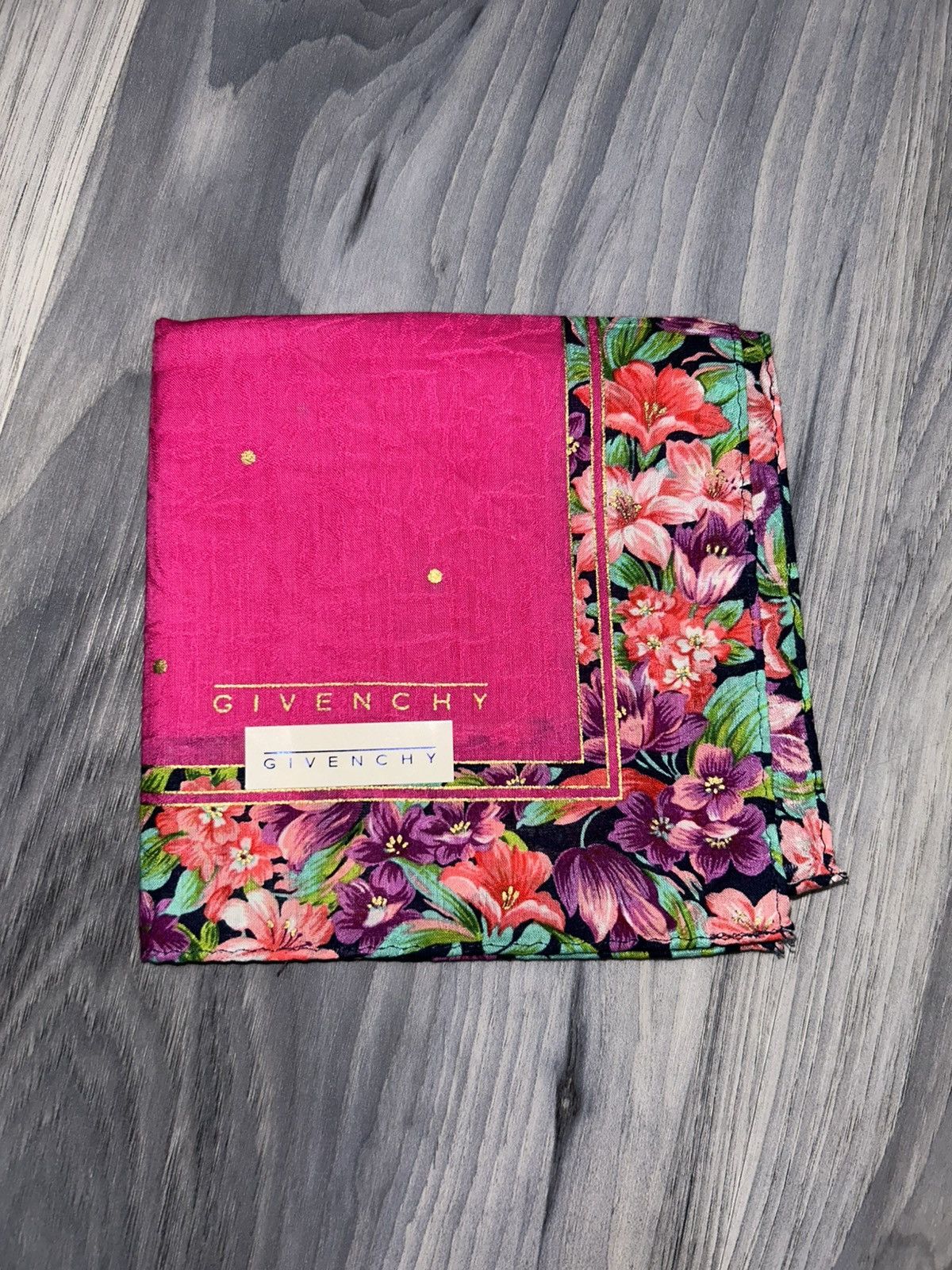 Givenchy Vintage Givenchy Pink Cotton Handkerchief w Floral Border Size ONE SIZE - 2 Thumbnail