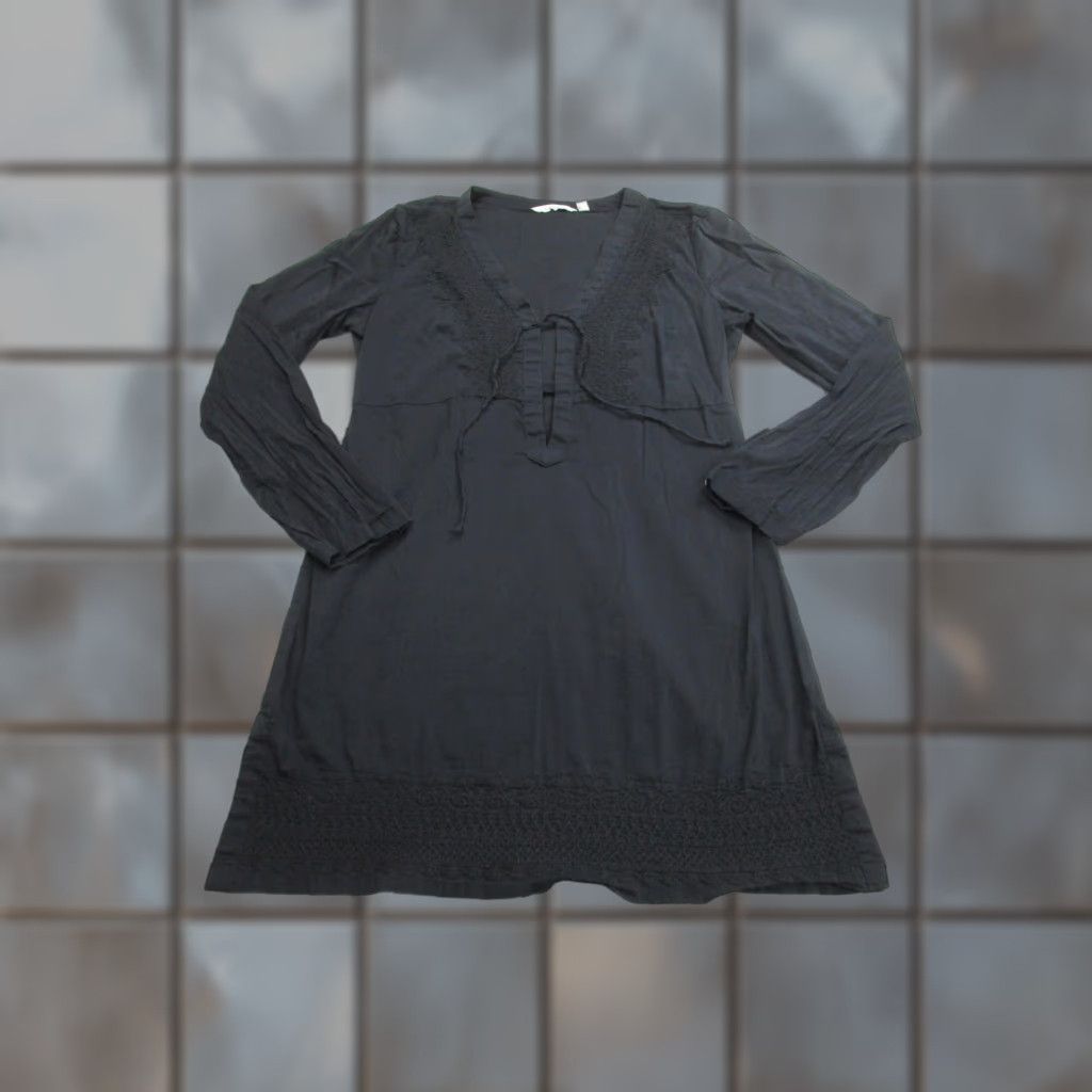 Athleta ATHLETA Black Boho Shift Dress Womens Small Long Sleeve V-Neck Tie  Front Casual | Grailed