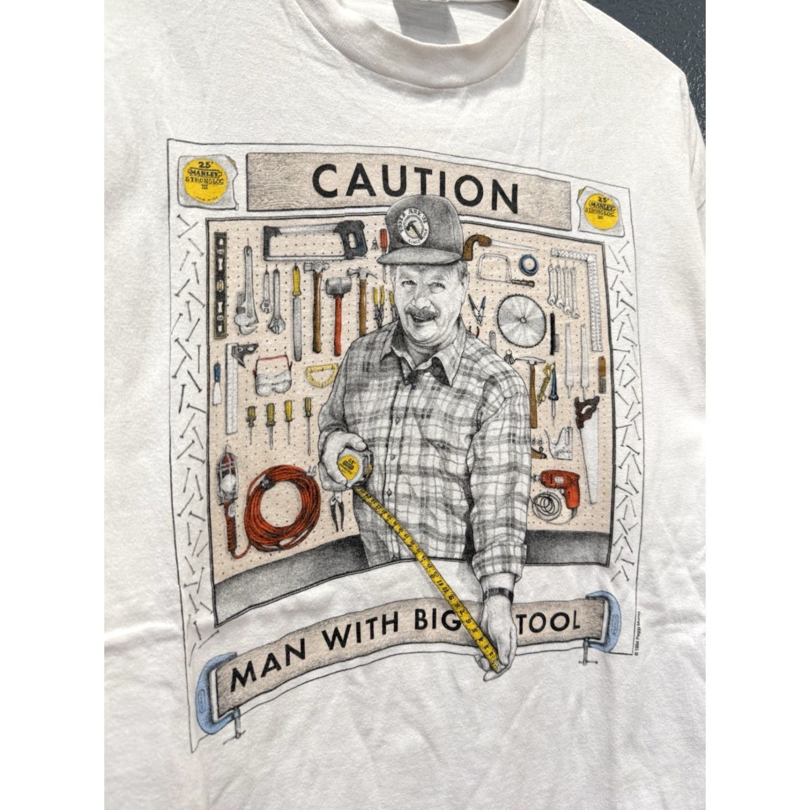 Hanes VINTAGE Hanes Man With Big Tool Dad White Tee Shirt L USA Made Mens Shirt Large 90s Size US L / EU 52-54 / 3 - 4 Thumbnail