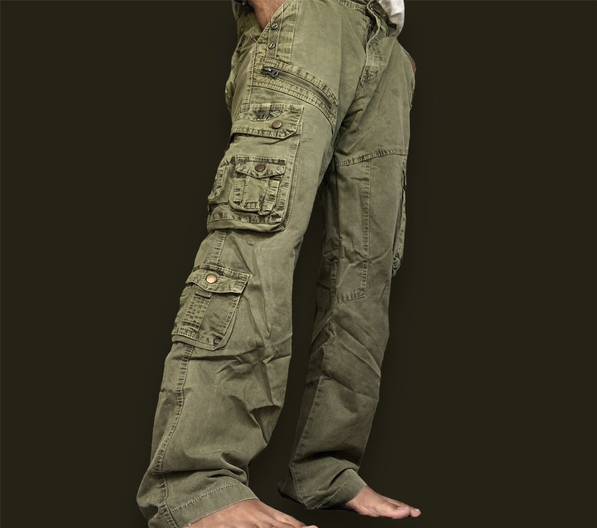 image of Military Works Tactical Multipocket Fatigue Cargo Pant in Olive Green, Men's (Size 32)