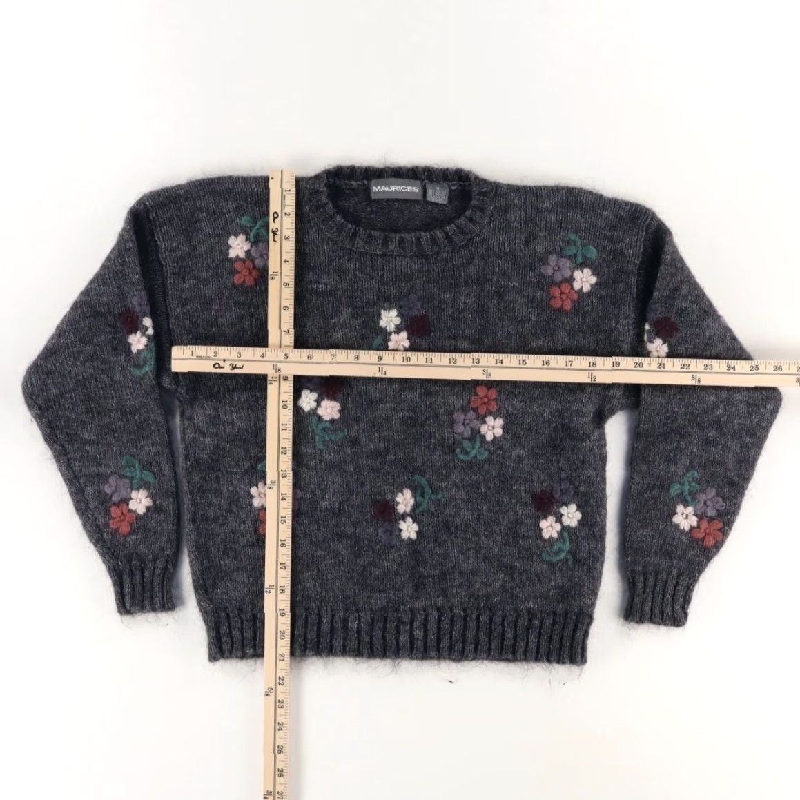 Vintage VTG Maurices Flower Mohair Crewneck Sweater Charcoal Women’s M Shirt Size M / US 6-8 / IT 42-44 - 3 Thumbnail