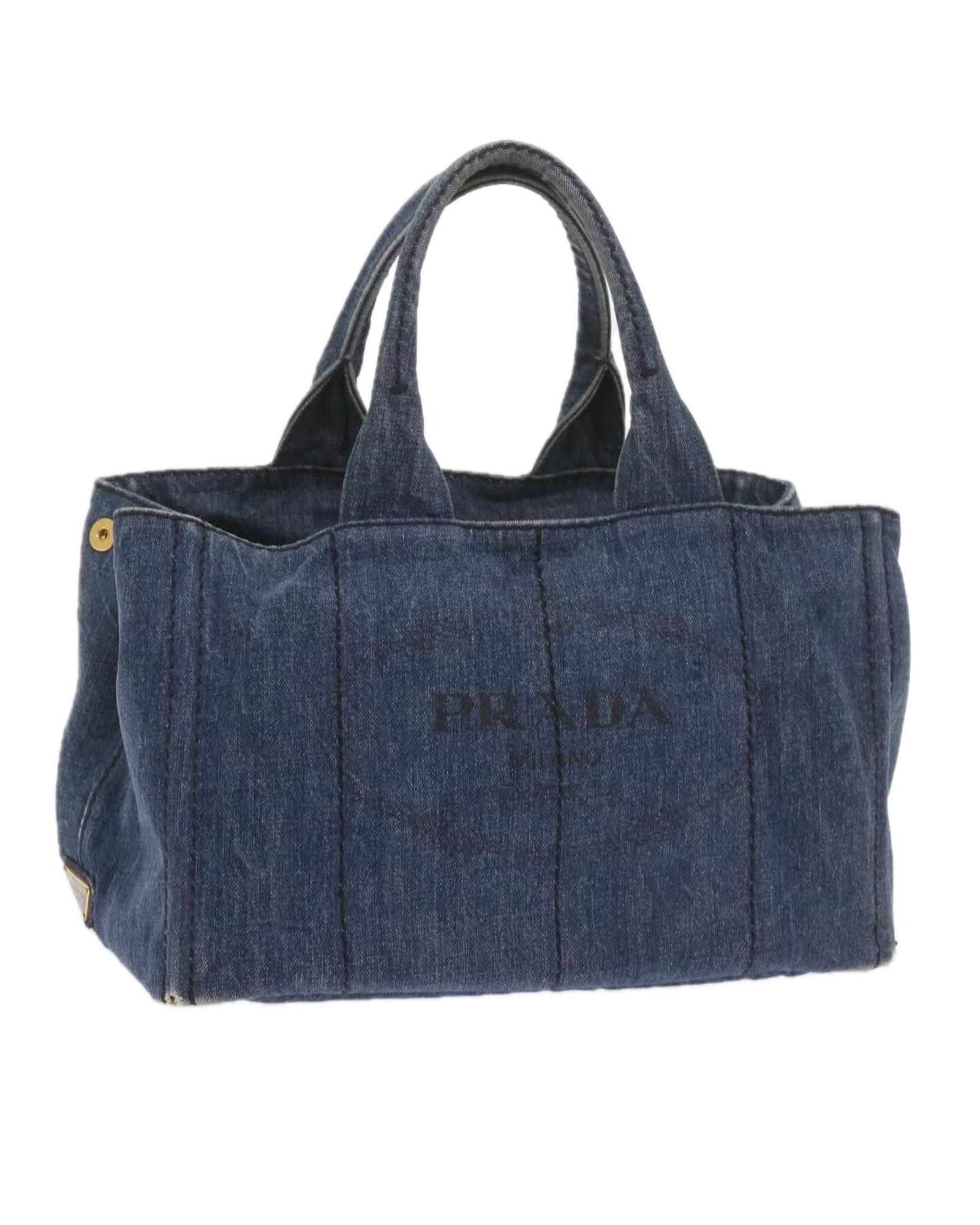 image of Prada Denim Blue Canvas Hand Bag, Women's