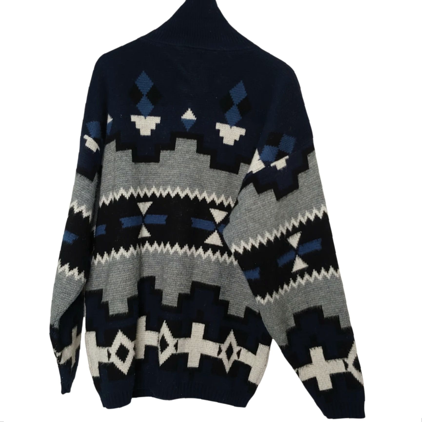 Vintage VINTAGE Towncraft Men's XL Tall Aztec Southwest Pattern Zip Cardigan Sweater - Retro 80s Knit Casual Long Sleeve Size US XL / EU 56 / 4 - 3 Thumbnail