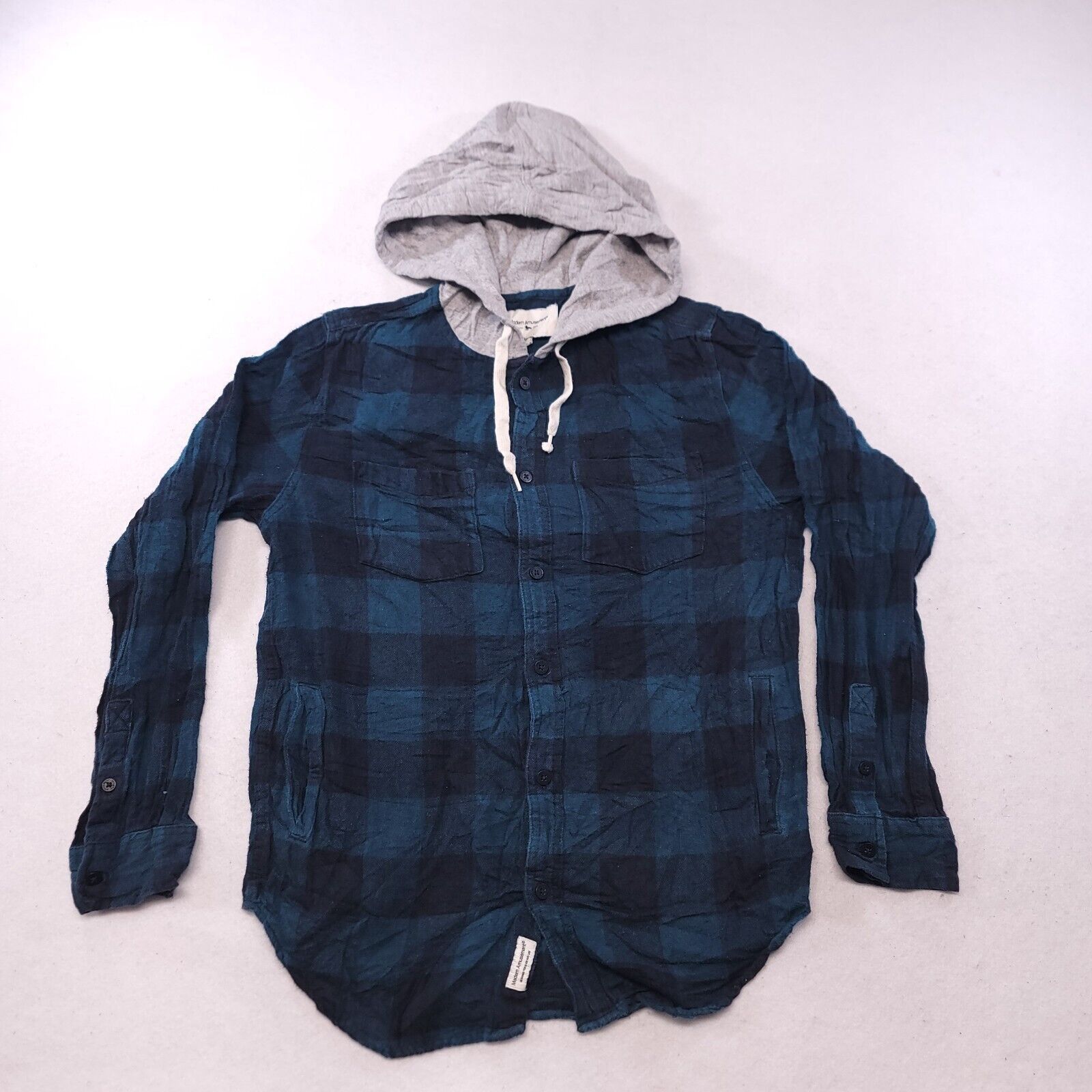 Modern Amusement Modern Amusement Button Up Hoodie Mens Size M Blue Plaid Size US M / EU 48-50 / 2 - 2 Thumbnail