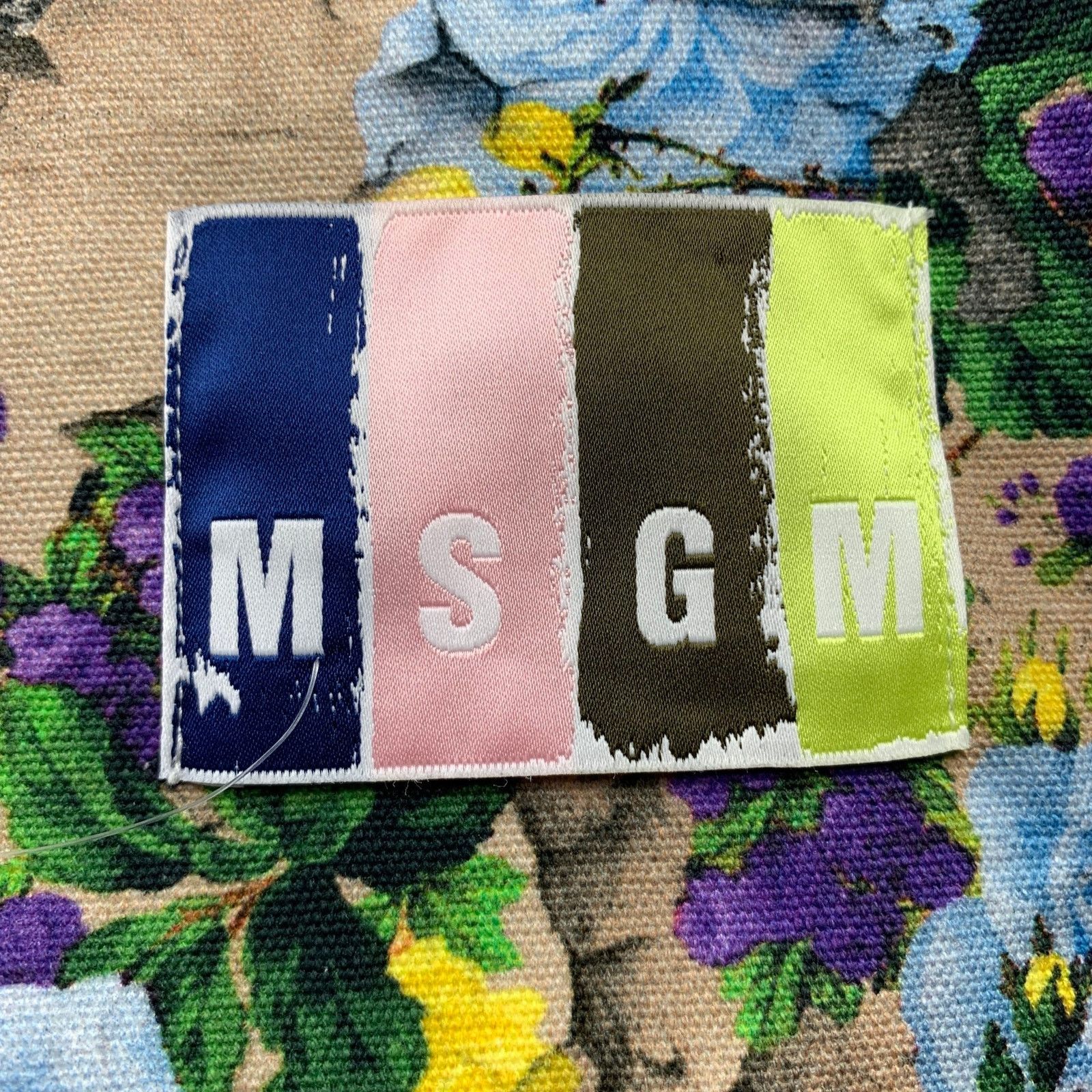 MSGM MSGM Size 4 Khaki & Purple Floral Cotton Biker Jacket Size S / US 4 / IT 40 - 6 Thumbnail