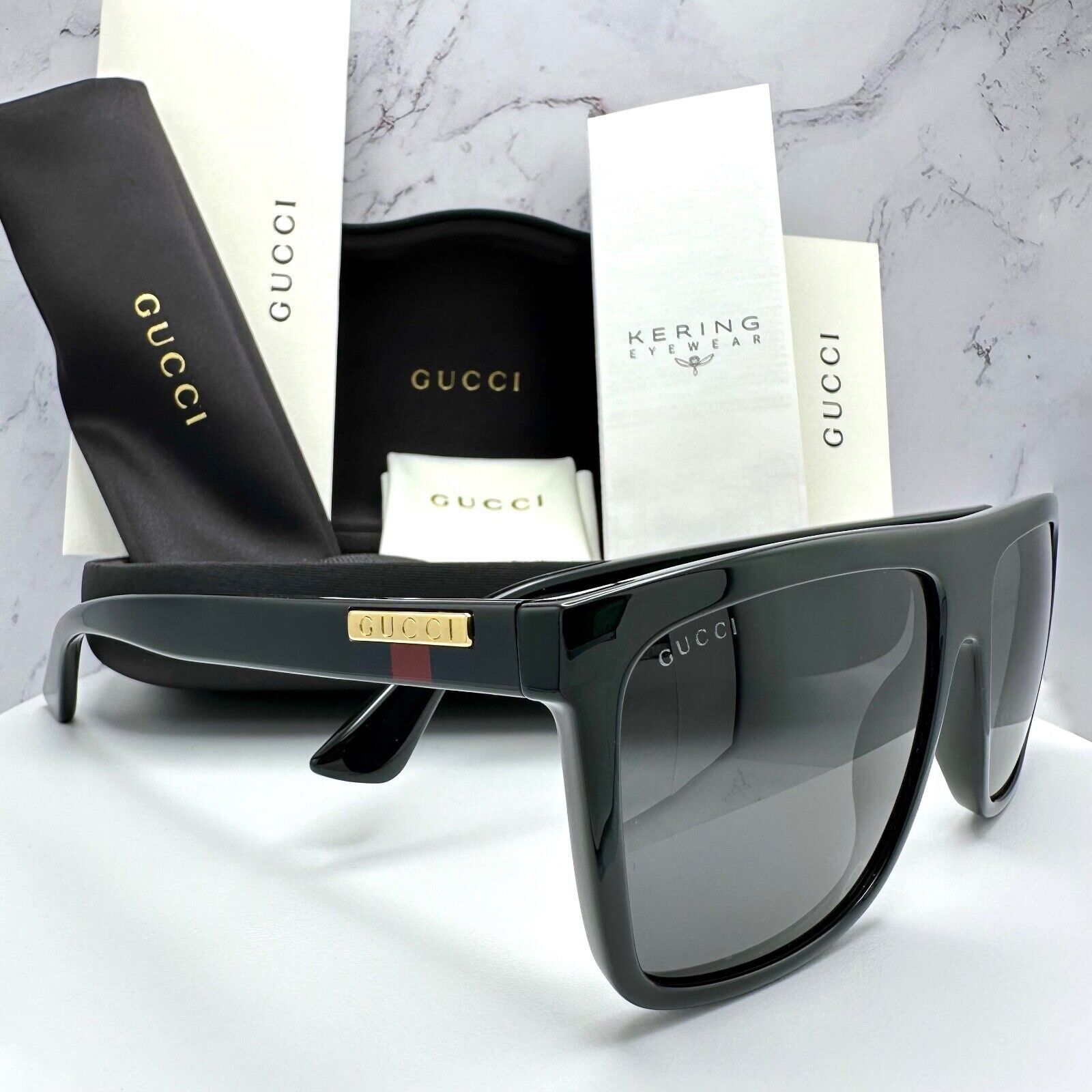 Gucci New GUCCI Sunglasses Black Square Aviator Gold Plate Size ONE SIZE - 1 Thumbnail