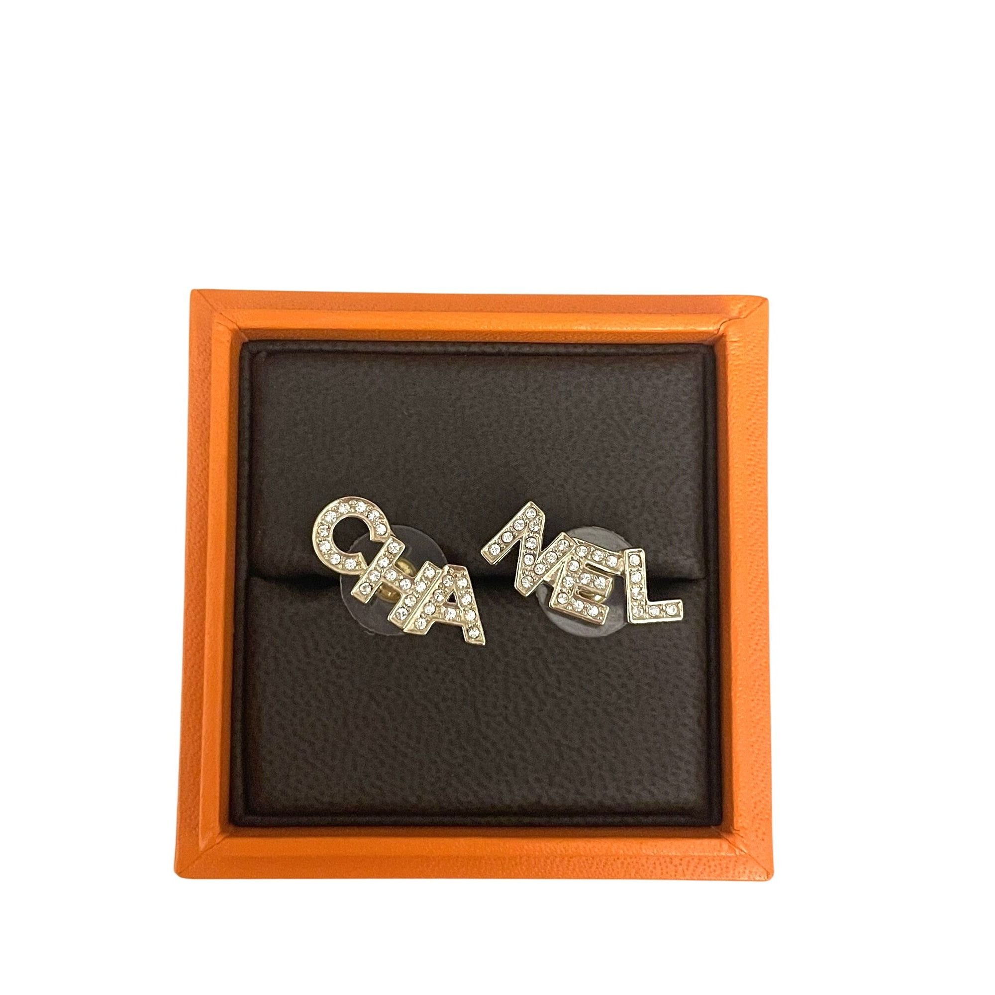 Chanel Chanel Crystal-Encrusted CHA & NEL Gold-Tone Earrings With O Size ONE SIZE - 1 Thumbnail