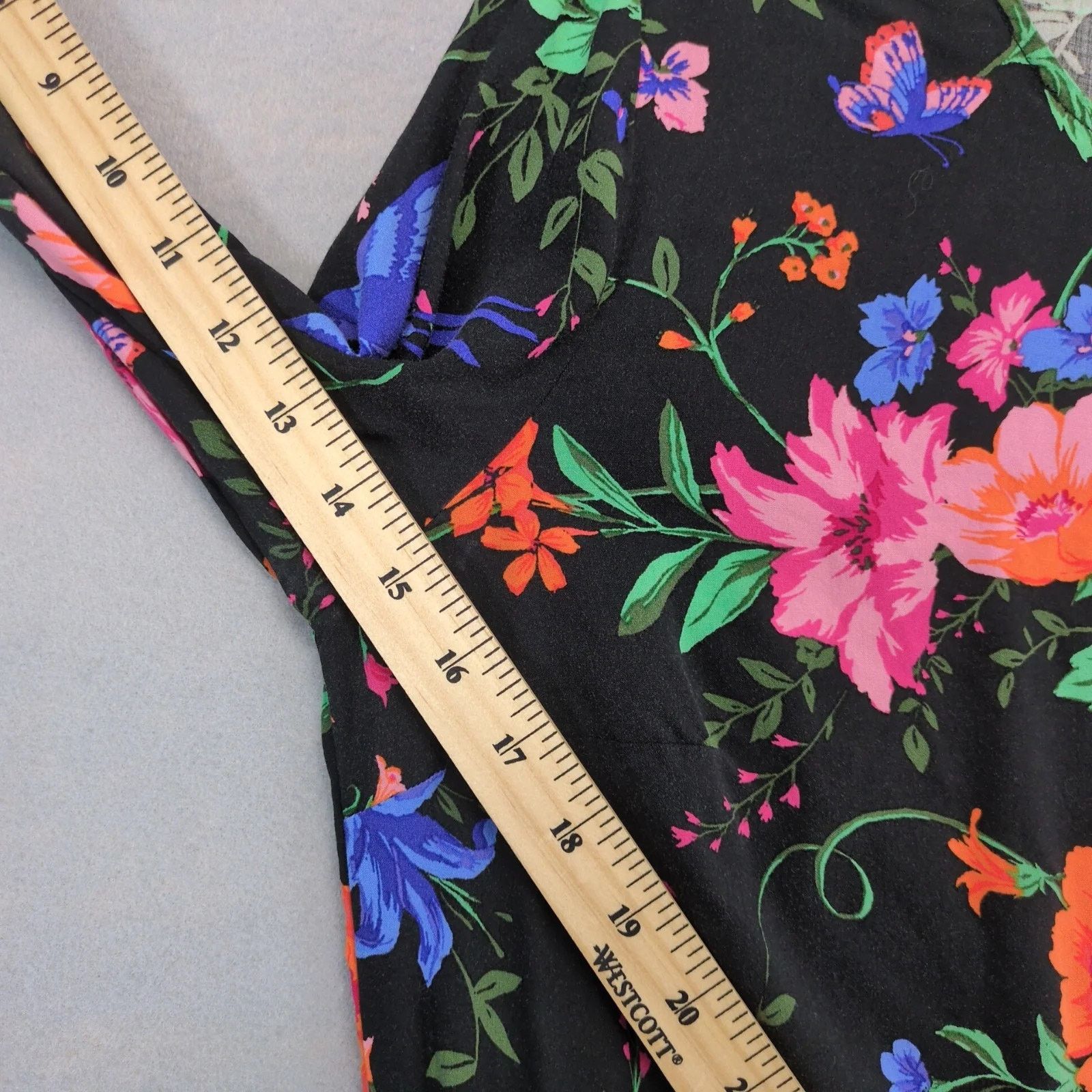 Old Navy Old Navy Black Floral Print Knee-Length Dress Sz L Flare Slv Size L / US 10 / IT 46 - 7 Thumbnail