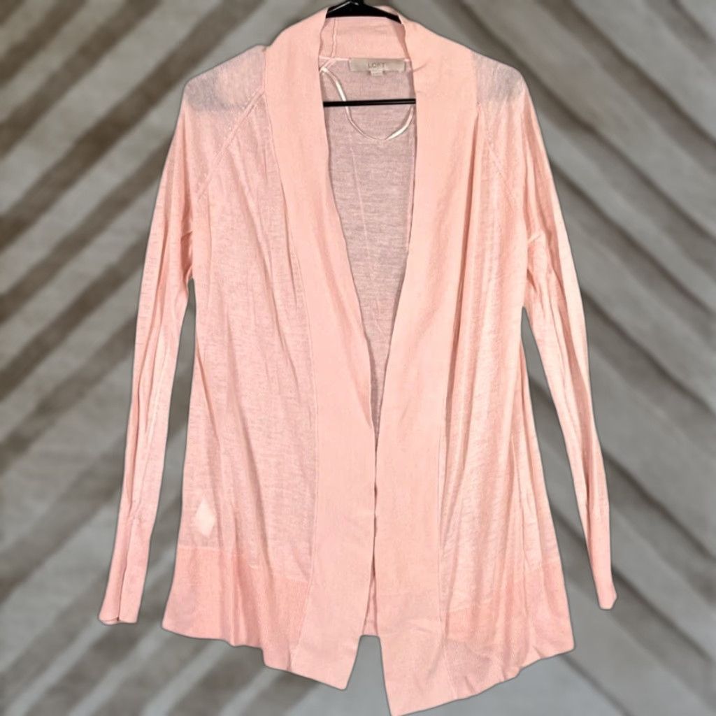 Loft LOFT Cardigan Sweatshirt Women Small Open Front Sheer Long Sleeve Knit Lightweight Casual Workwear Fall Winter Spring Salmon Pink Size S / US 4 / IT 40 - 1 Thumbnail