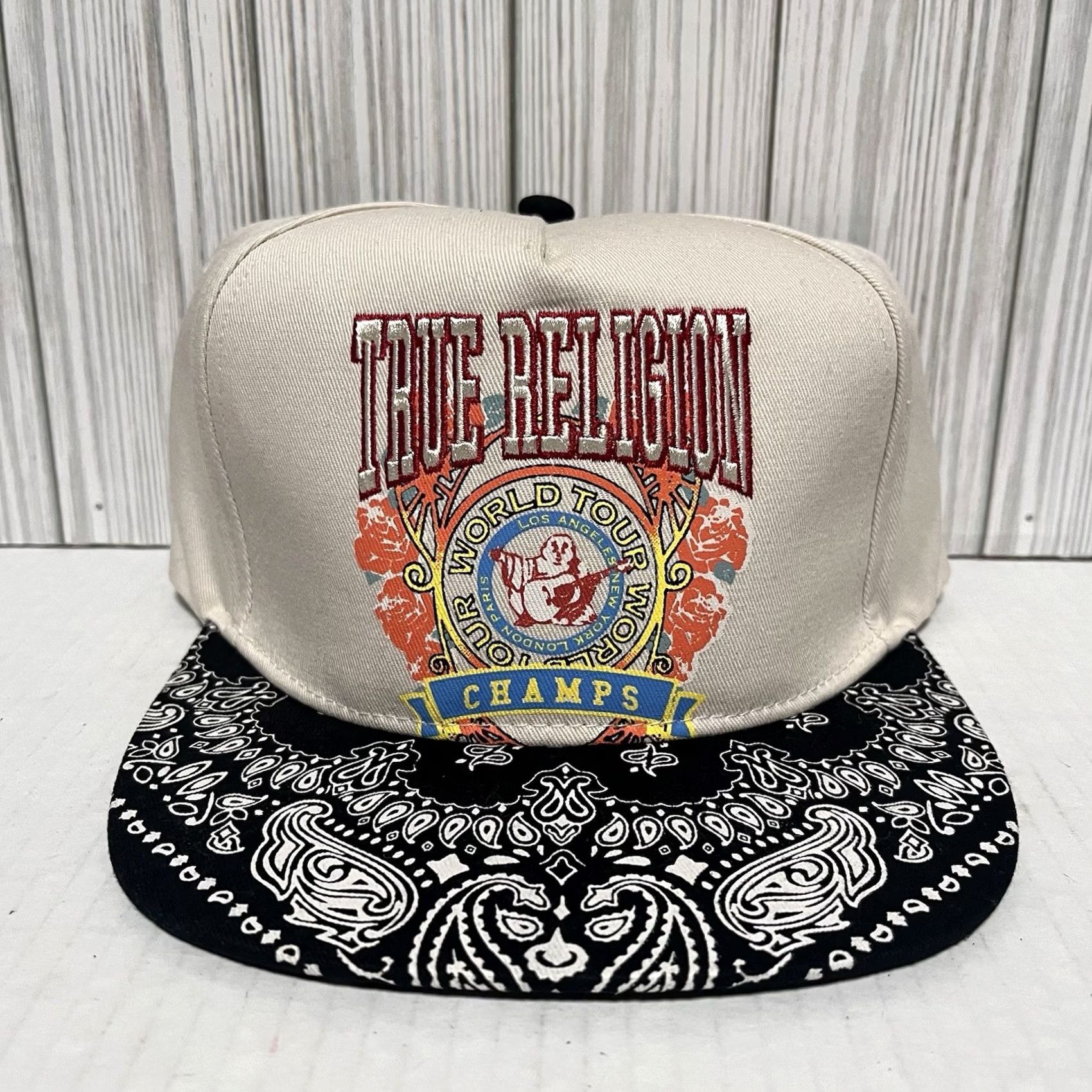 True Religion True Religion Hat Cap Snap Back Champs Tan Cream Black Paisley Men’s Adjustable Size ONE SIZE - 4 Thumbnail