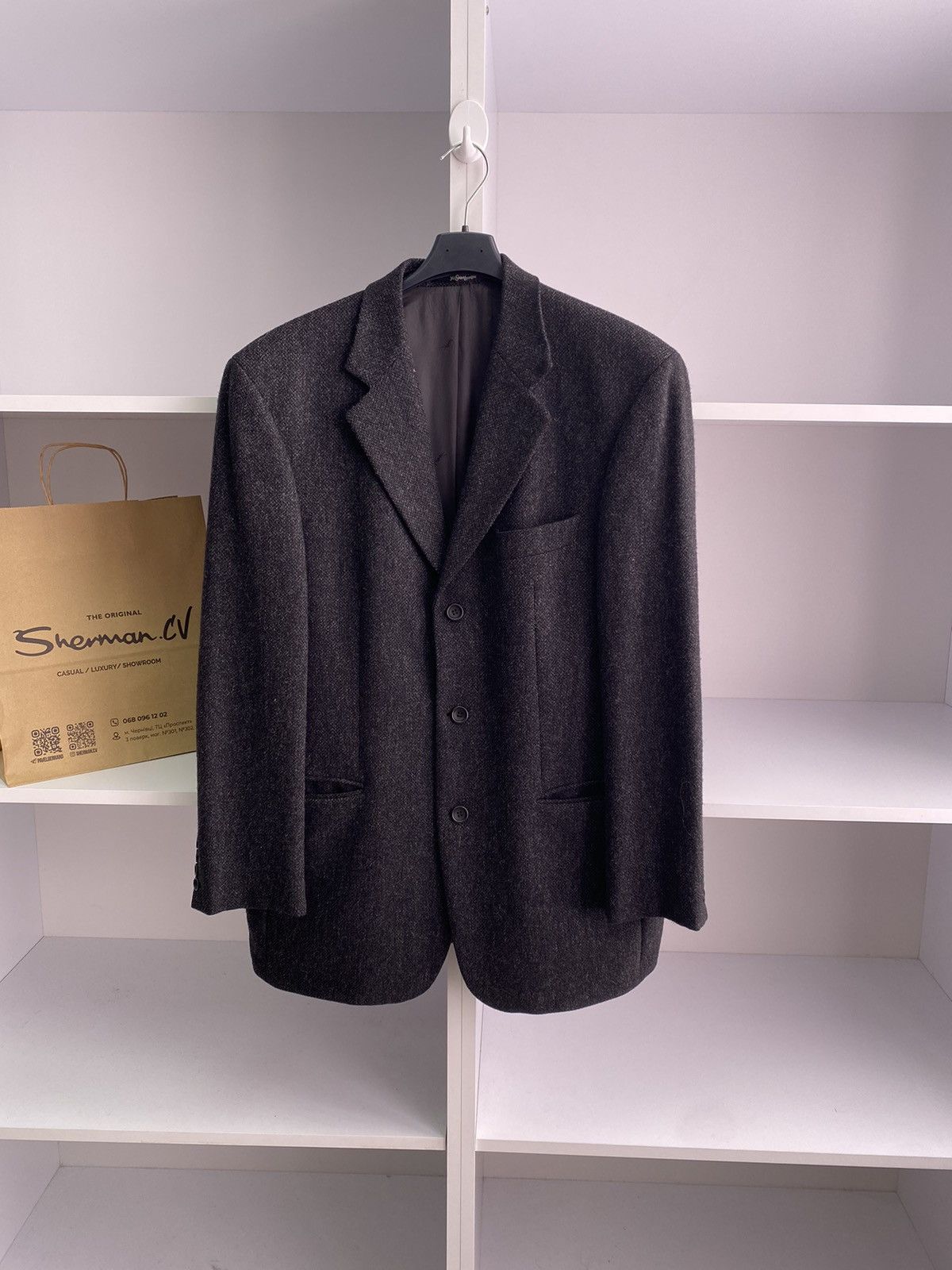 Designer × Vintage × Yves Saint Laurent Vintage YSL Yves Saint Laurent Men's Wool Tweed Suit Jacket Size 40L - 3 Thumbnail