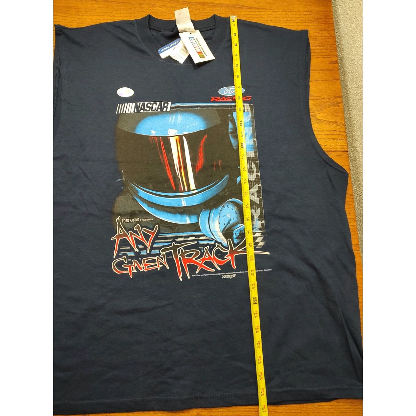 Vintage VINTAGE Checkered Flag Ford Racing T-Shirt Sleeveless XXL NASCAR Any Given Track Men Blue 90s Cat College Sports Logo Size US XXL / EU 58 / 5 - 5 Thumbnail