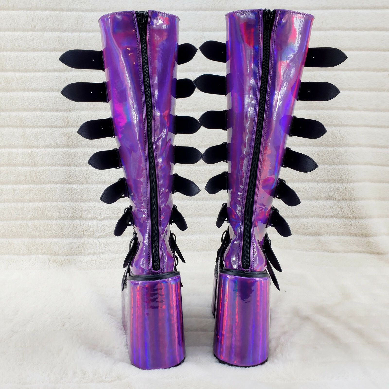Demonia Cult DEMONIA Swing 815 Purple hologram Goth Punk Knee Boot 5.5" P Size US 6 / IT 36 - 5 Thumbnail