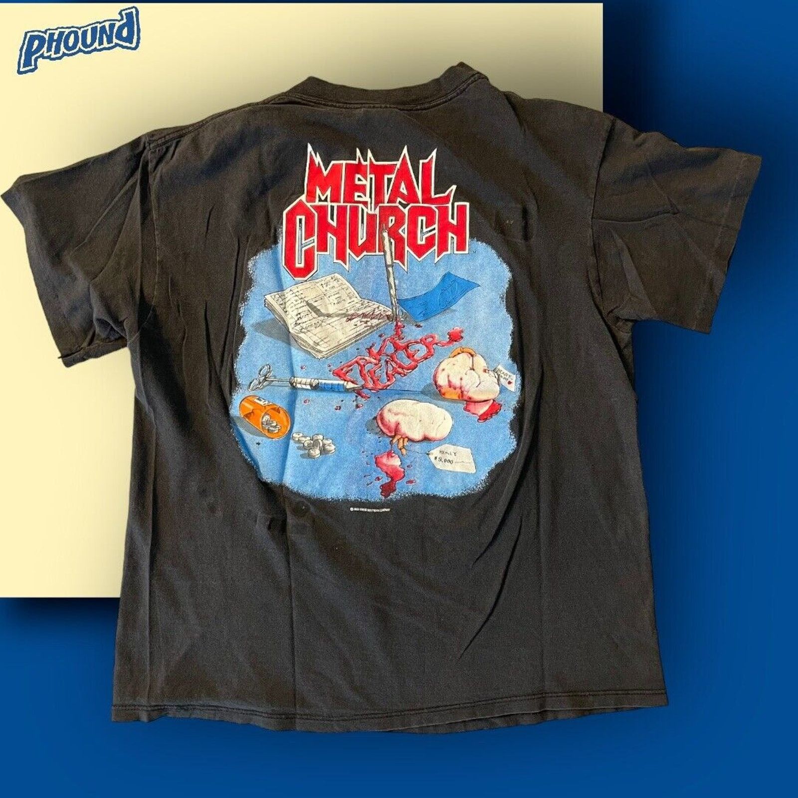 Vintage Vtg 80s Metal Church T-Shirt Fake Healer Blessings Tour Size US L / EU 52-54 / 3 - 2 Thumbnail