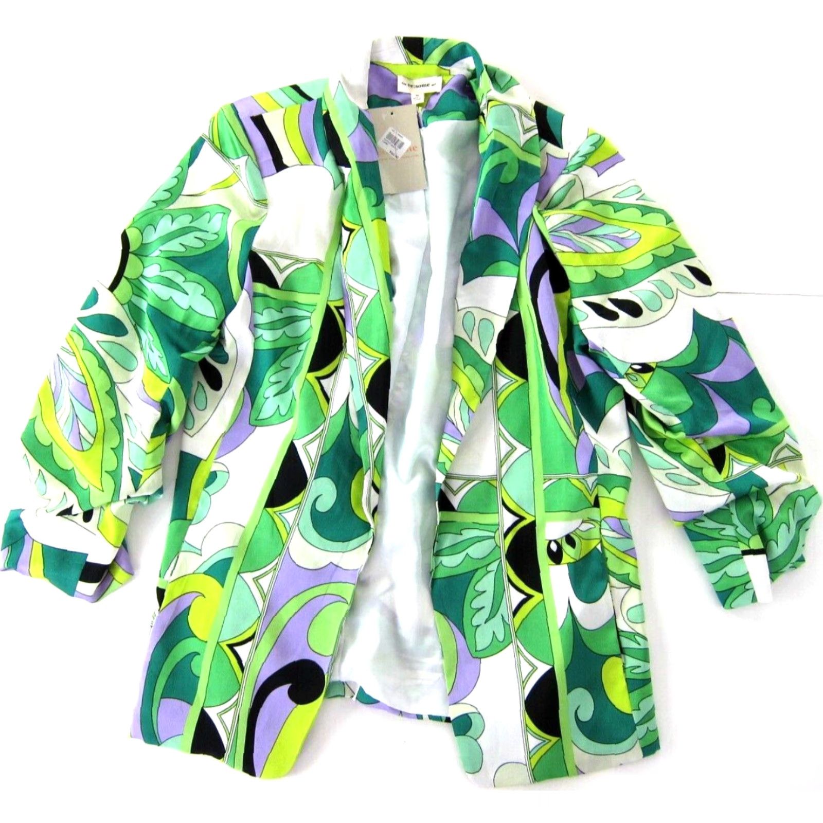 Vintage ee:some Blazer NWT M Womens Ruched Sleeve Floral Pocket Retro Kelly Green Purple Blazer Jacket M Size M / US 6-8 / IT 42-44 - 5 Thumbnail