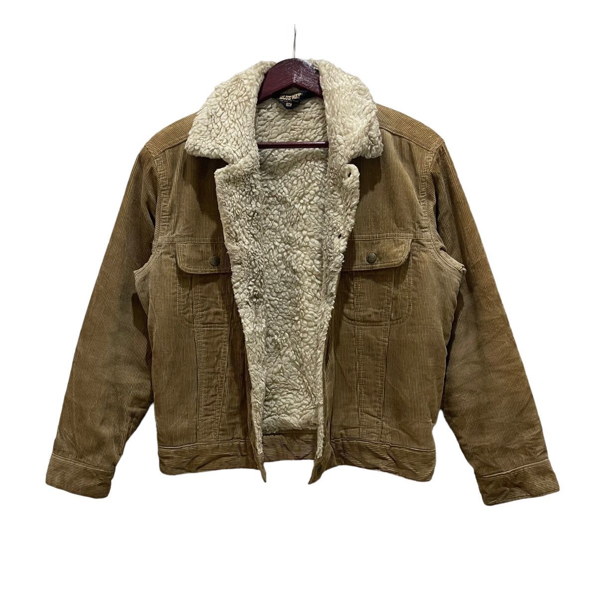 Vintage 80s Blue Way Japan Shearling Corduroy Trucker Jacket