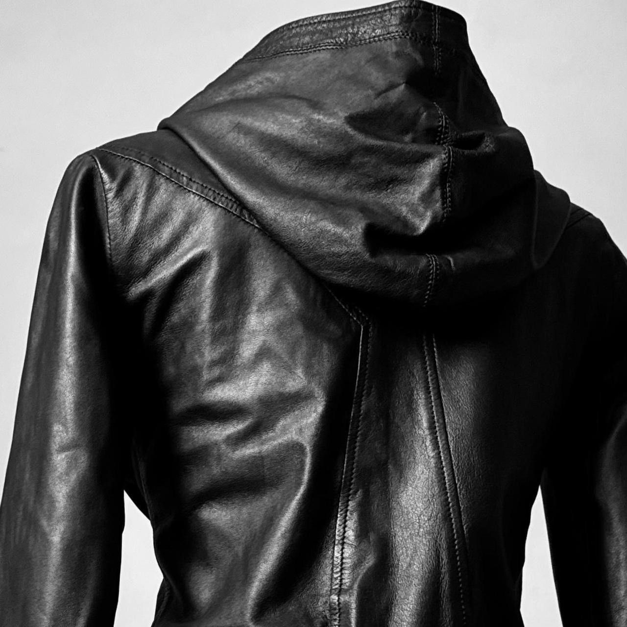 Vintage itted leather biker draped avant garde jacket with hood Size S / US 4 / IT 40 - 3 Thumbnail