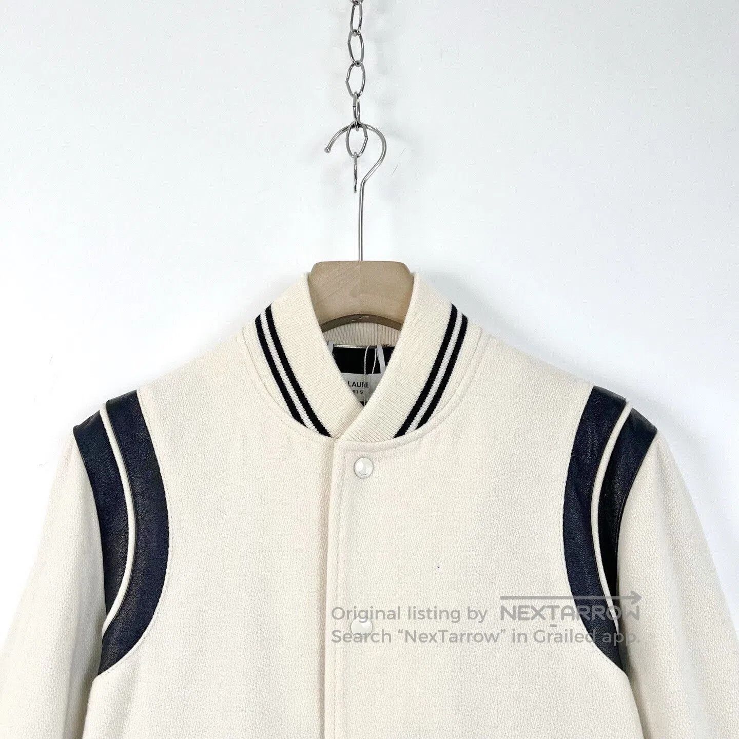 Saint Laurent Paris SAINT LAURENT White Leather Sleeve Baseball Jacket. Size US M / EU 48-50 / 2 - 3 Thumbnail