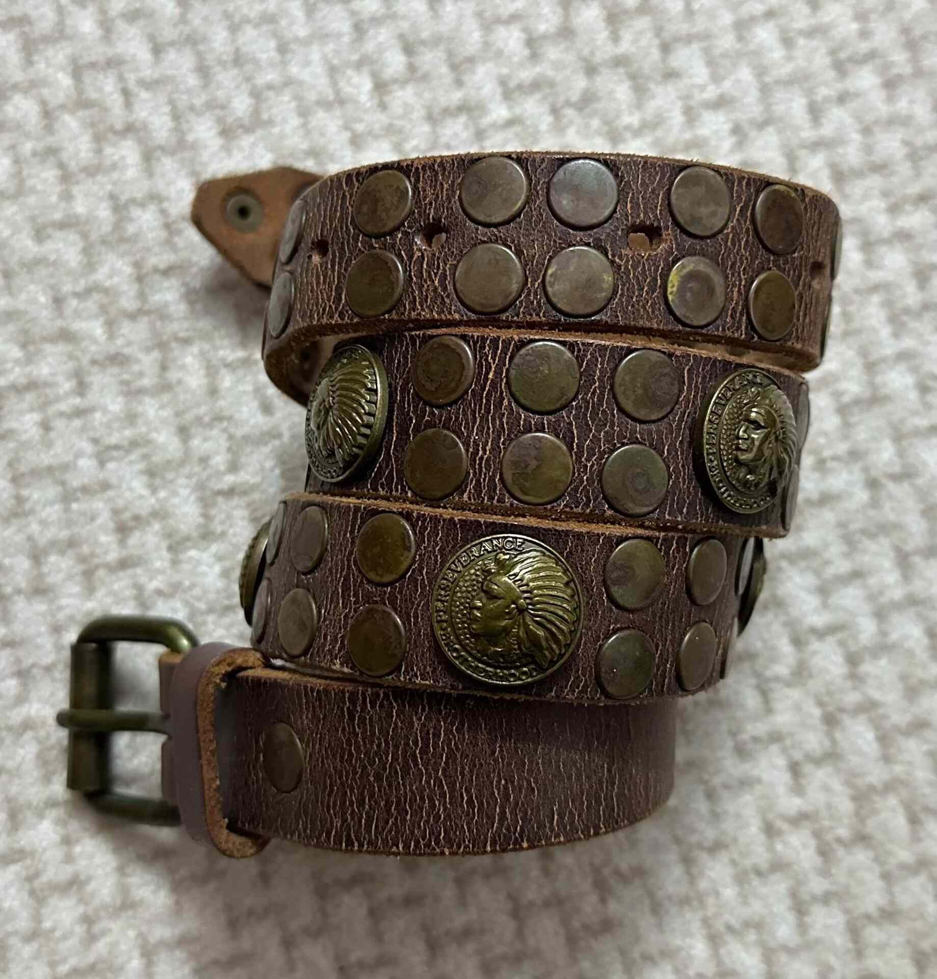 RRL Ralph Lauren RRL Vintage Cracked Indian Head Copper Rivet Belt Size ONE SIZE - 1 Thumbnail