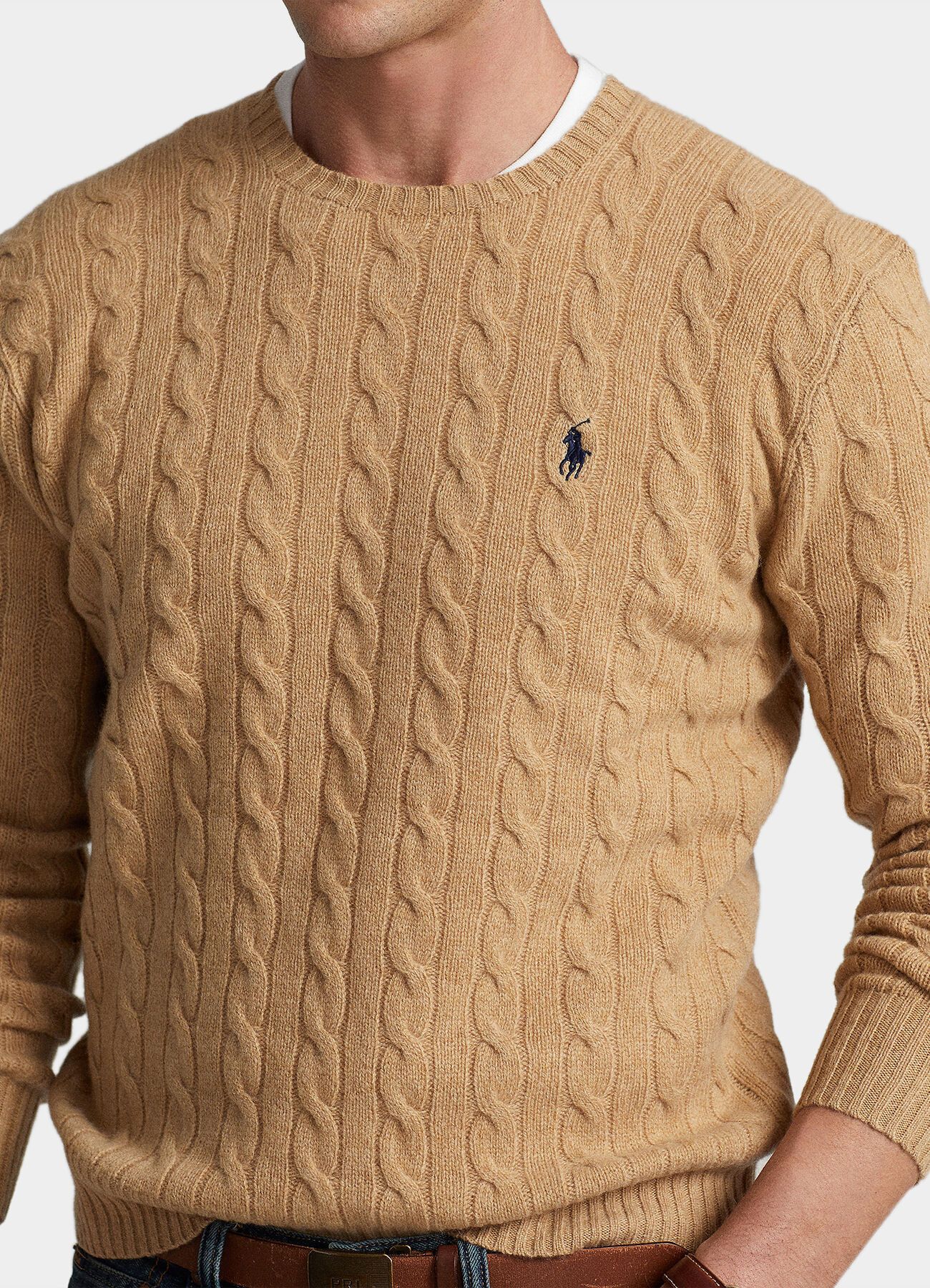 Polo Ralph Lauren o1s22i1n0125 Cable Knit Wool-Cashmere Sweater in Camel Size US XL / EU 56 / 4 - 4 Thumbnail