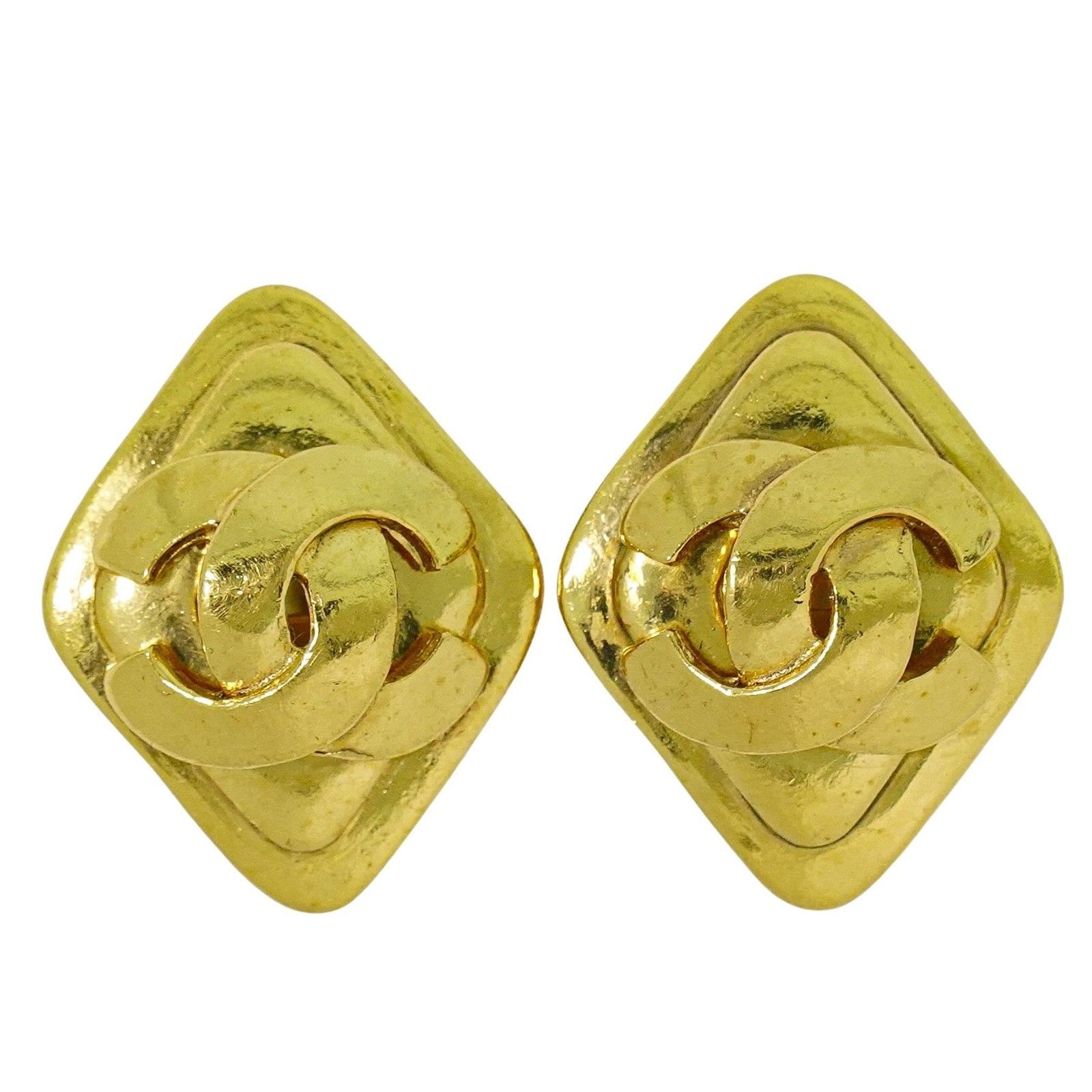 Chanel Chanel Vintage CC Diamond Shape Clips-On Earrings Gold-Plated Size ONE SIZE - 1 Thumbnail