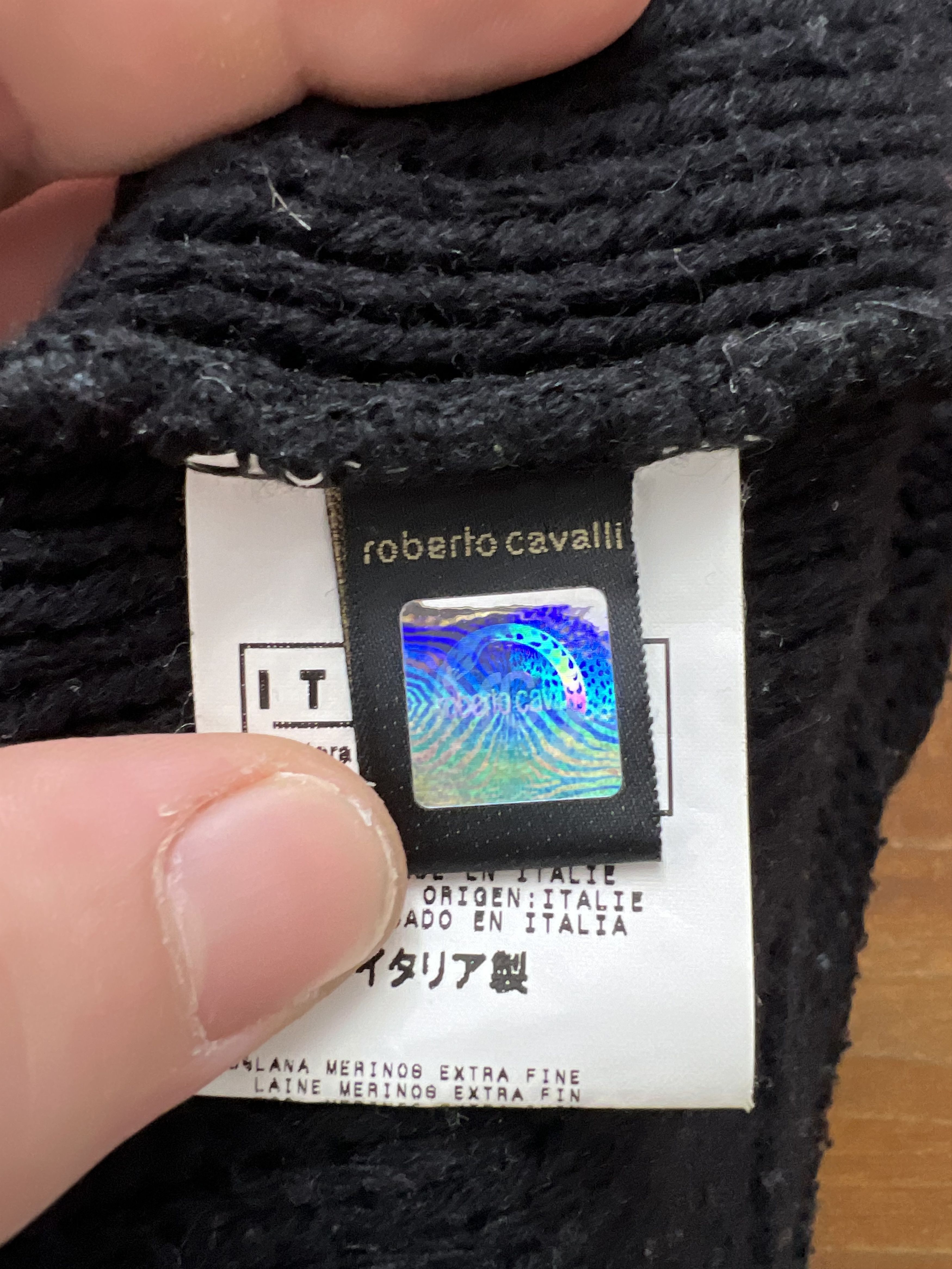 Just Cavalli Python Sleeve Wool Black Sweater Size US L / EU 52-54 / 3 - 6 Thumbnail
