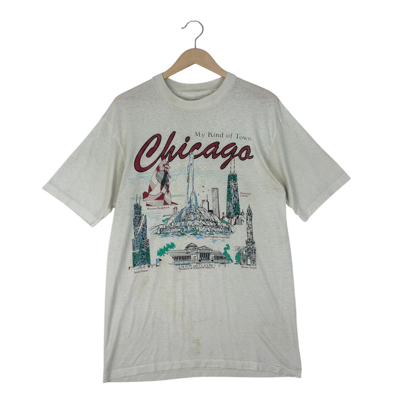 Vintage Vintage 90s Chicago Art Graphic T-shirt / White Size L Size US L / EU 52-54 / 3 - 1 Thumbnail