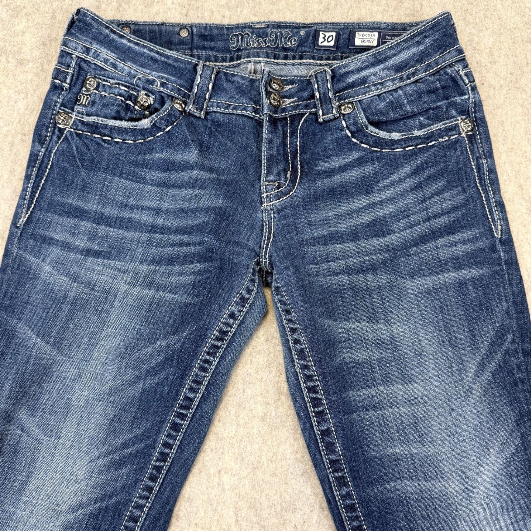 Miss Me Miss Me Jeans Womens 30 Blue Skinny Embellished Rhinestone Flap Pockets JP6003S Size 30" / US 8 / IT 44 - 2 Thumbnail
