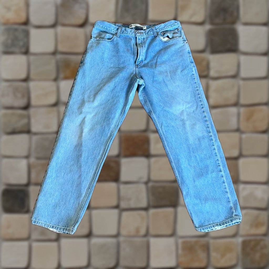 Harley Davidson Harley-Davidson Jeans Men 36x31 Blue Denim Straight Leg 5-Pocket Bootcut Distressed Logo Belt Loops Leather/Metal Accents Motorcycle Biker Size US 36 / EU 52 - 1 Thumbnail
