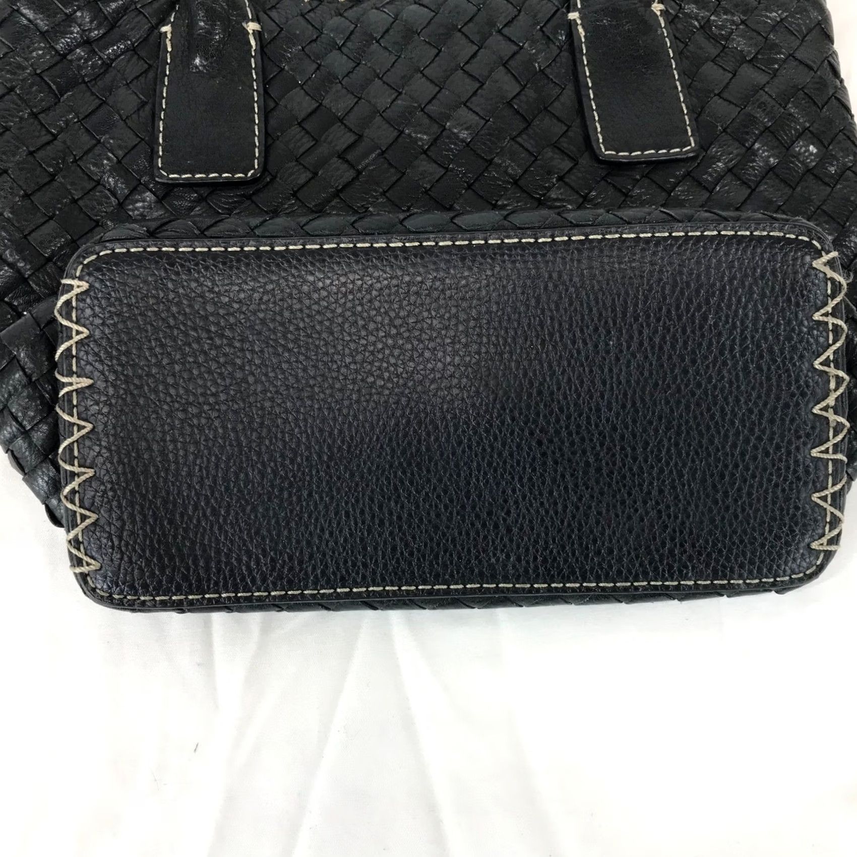 Fossil Fossil Black Woven Whipstitched Pebbled Leather Satchel Handbag Size ONE SIZE - 2 Thumbnail