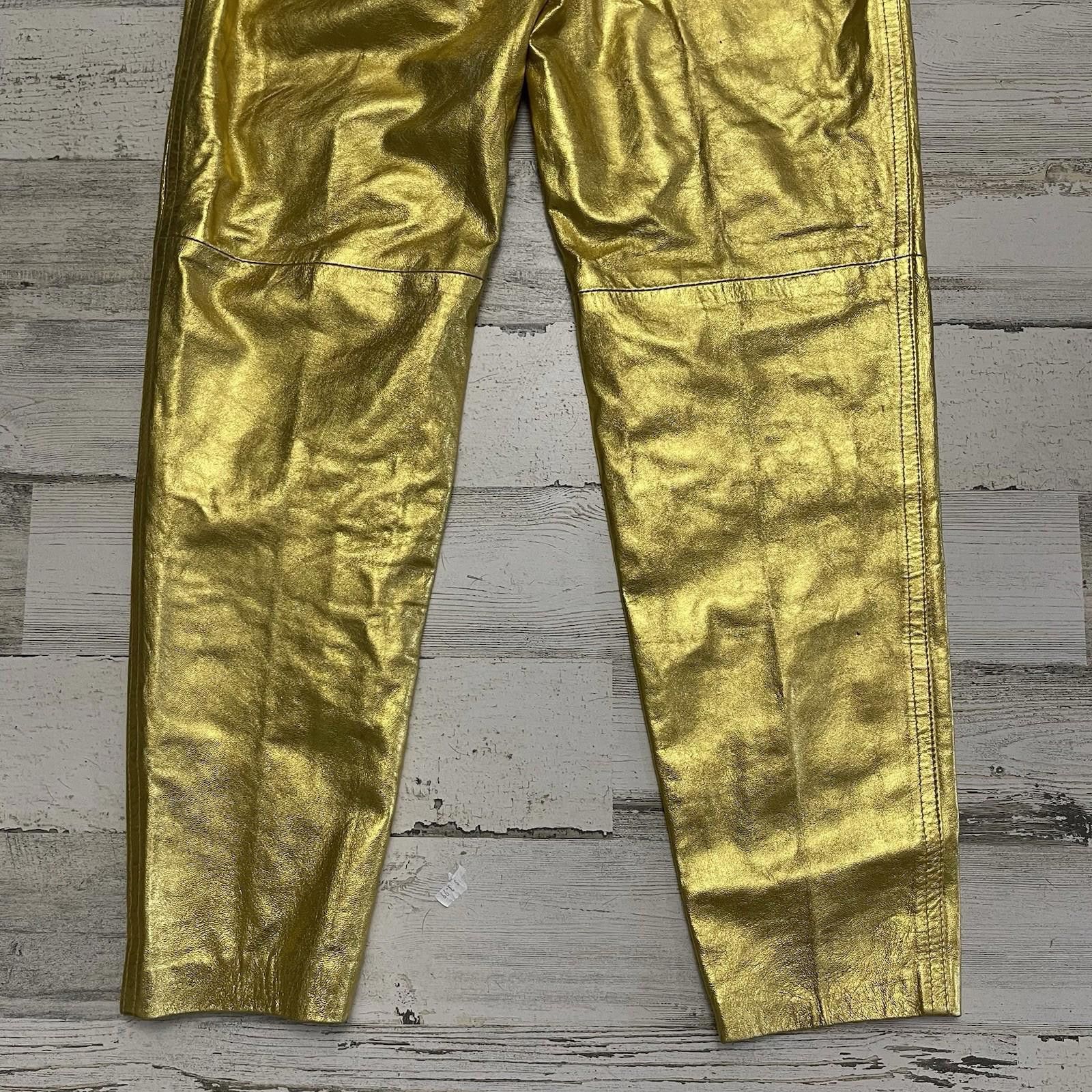 Designer Vintage Gold Leather Israel High Waisted Pants 0-2 Israel Size 26" / US 2 / IT 38 - 6 Thumbnail