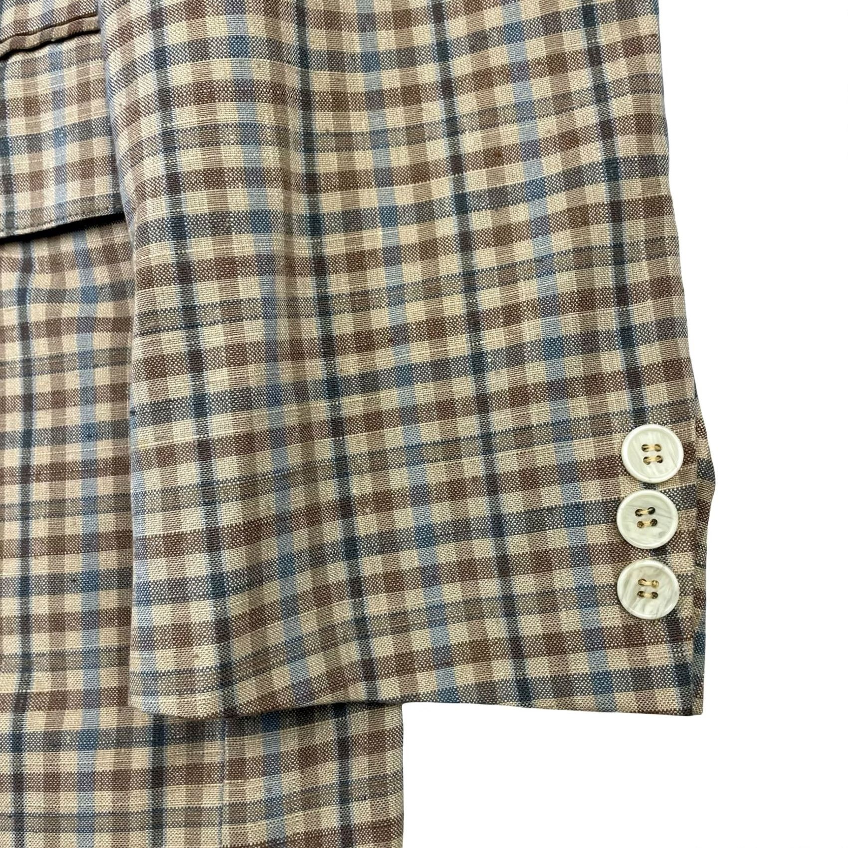 Brooks VINTAGE John Brooks Blazer Mens Beige/Blue/Brown Plaid 42S Two-Button Size 42R - 4 Thumbnail
