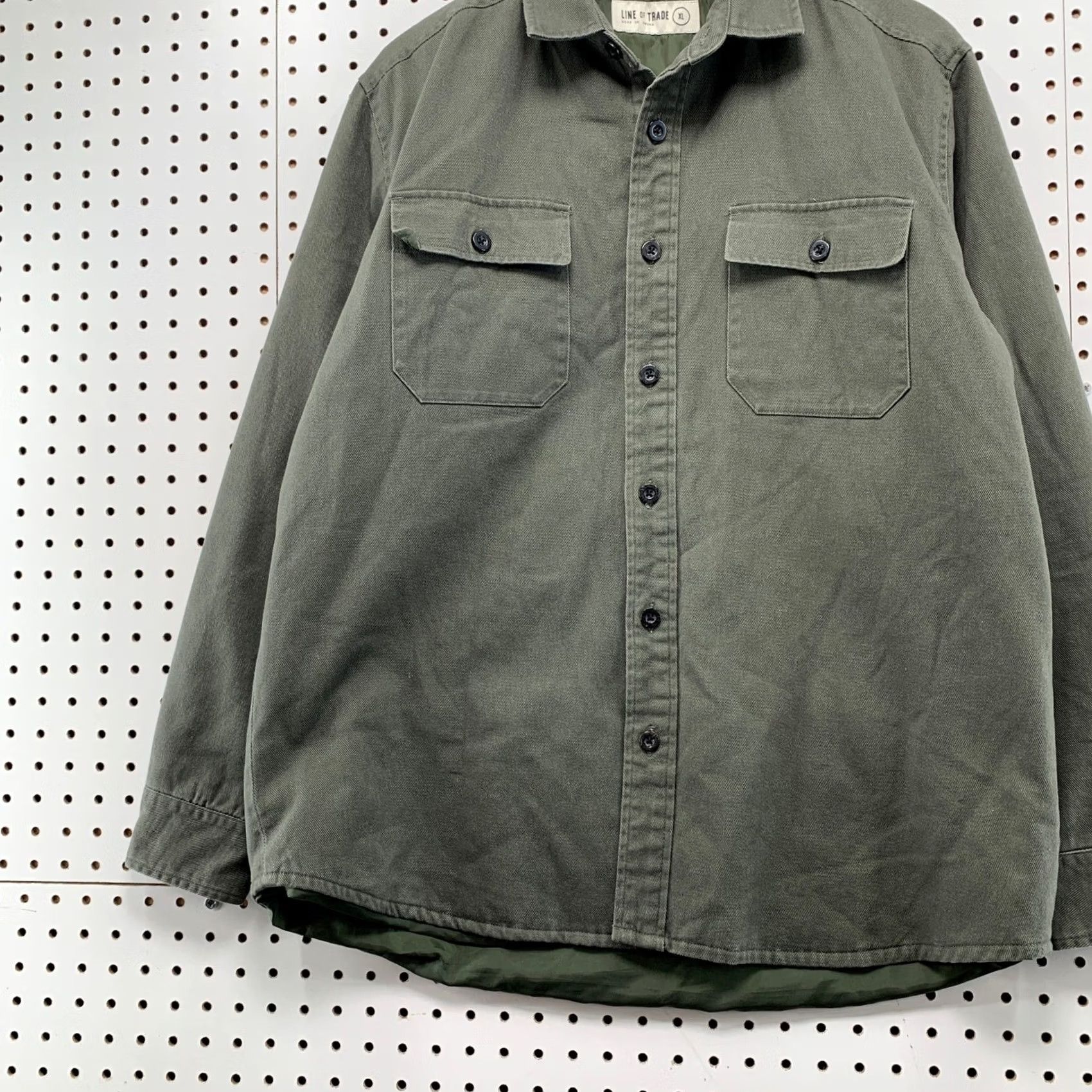 Olive Line of Trade Button Shirt Jacket Mens XL Olive Green Lined Twill Jacket Size US XL / EU 56 / 4 - 6 Thumbnail