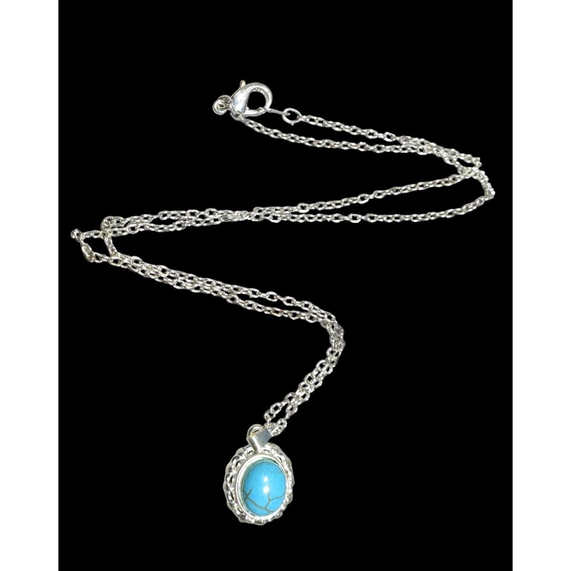 Other Southwestern Faux Turquoise Oval Pendant Silver Tone Filigre Size ONE SIZE - 1 Thumbnail
