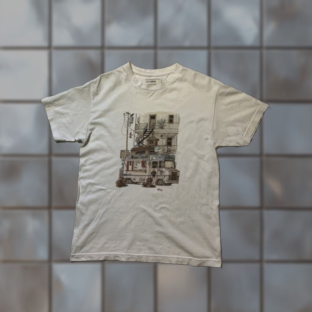 Vintage Le Cartel Montreal Sushi Food Truck Graphic White Crewneck Cotton S/S T-Shirt MD Size US M / EU 48-50 / 2 - 1 Thumbnail