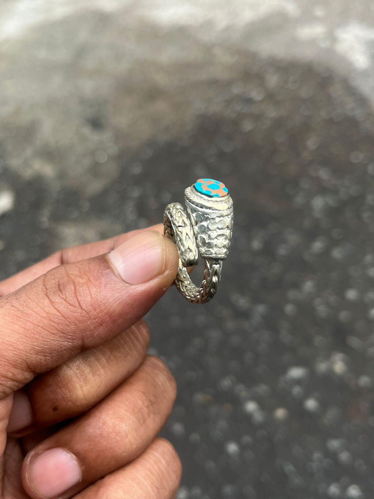 John Hardy Artisan Silver Dragon Scale Weave Ring with Turquoise Stone Size ONE SIZE - 7 Thumbnail