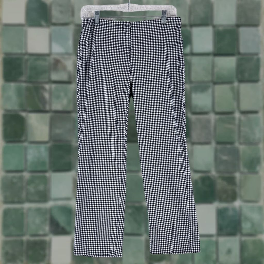 J. Jill J. Jill Blue Gingham Straight Leg Pants Womens Size 4P Low-Rise Flat Front Pull On Size 27" / US 4 / IT 40 - 1 Thumbnail