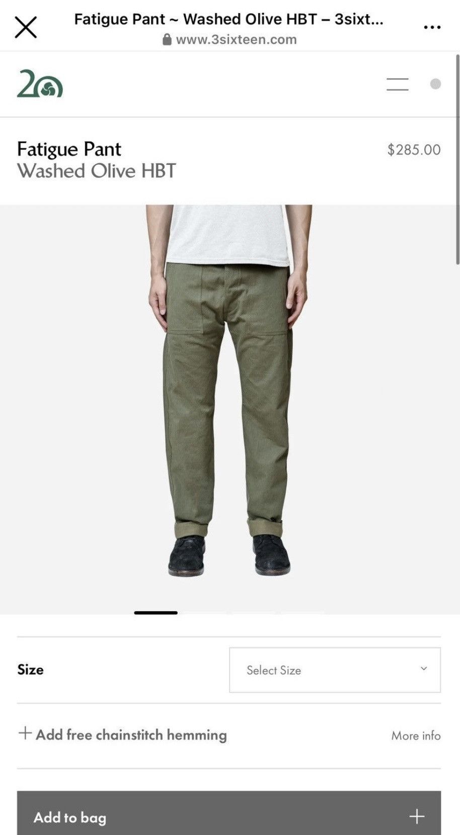 3sixteen Fatigue Pant Washed Olive HBT Size US 30 / EU 46 - 6 Thumbnail
