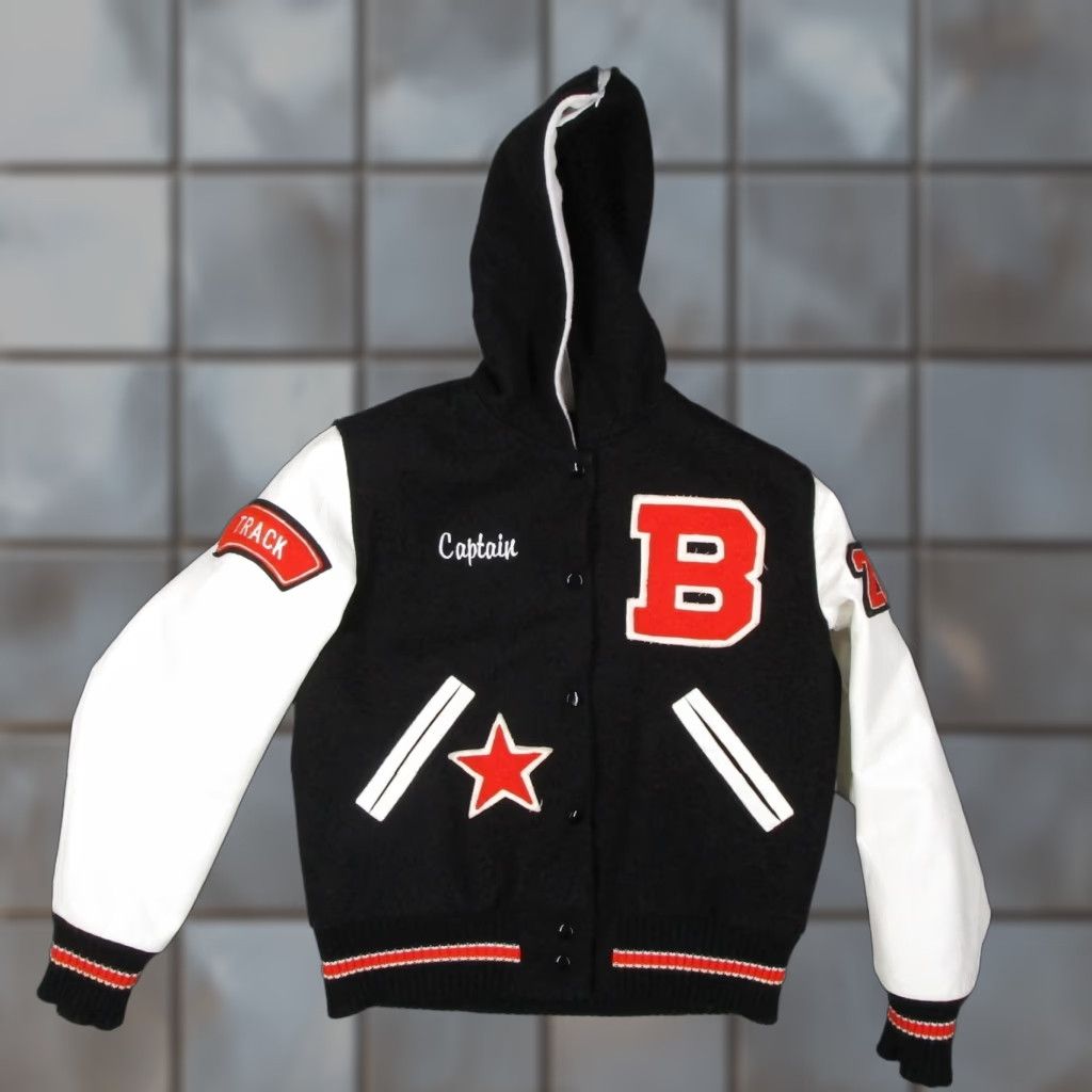 Vintage Albion Womens Jacket Varsity Wool Hooded Black 36 Patches Embroidered Beverly Hills Cheerleading Captain Debby Style Casual Size XS / US 0-2 / IT 36-38 - 1 Thumbnail