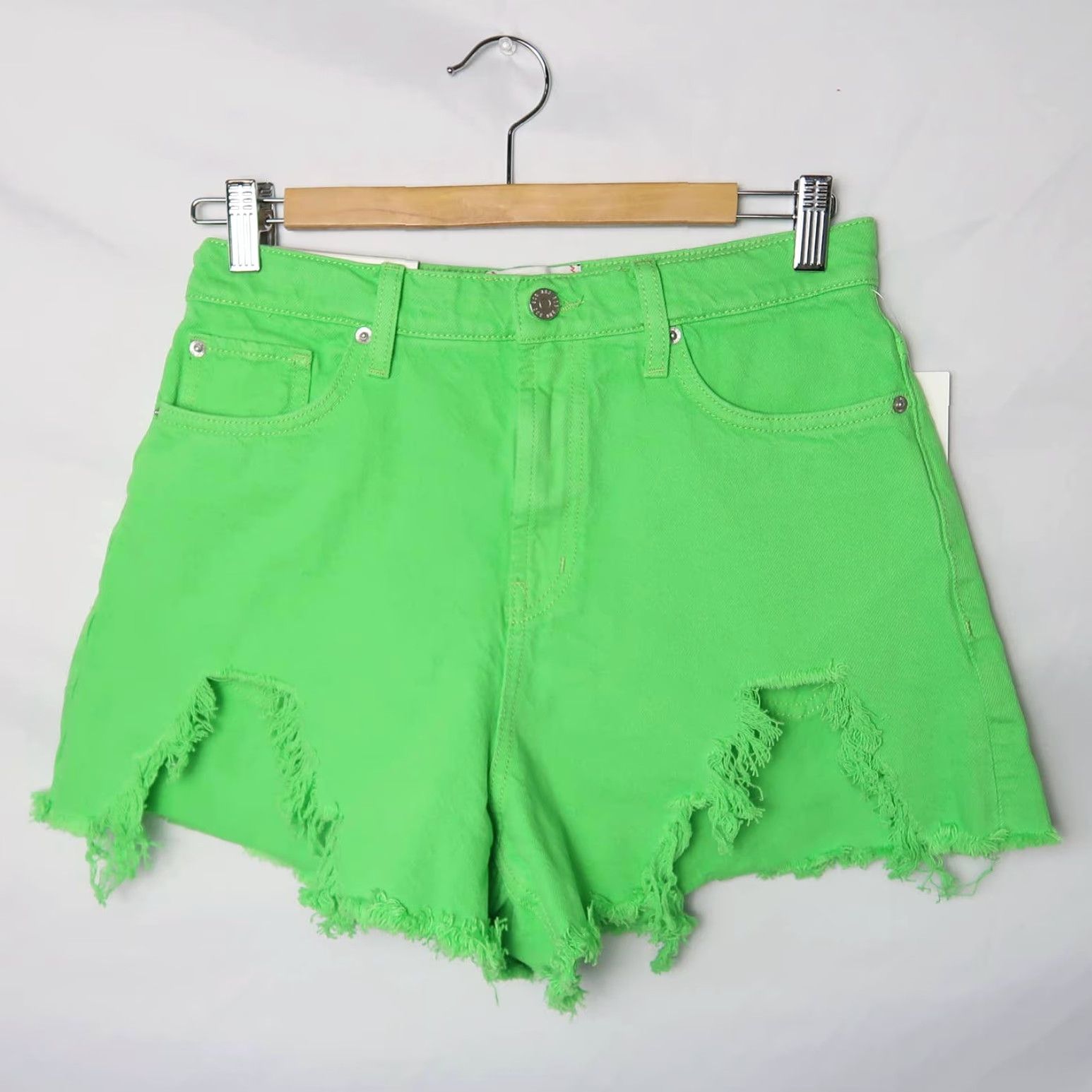 Bdg BDG Urban Outfitters Neon Green Distressed Denim Cut-Off Shorts 28 Women Green Neon 90s/2000s Womens Size 28" / US 6 / IT 42 - 2 Thumbnail