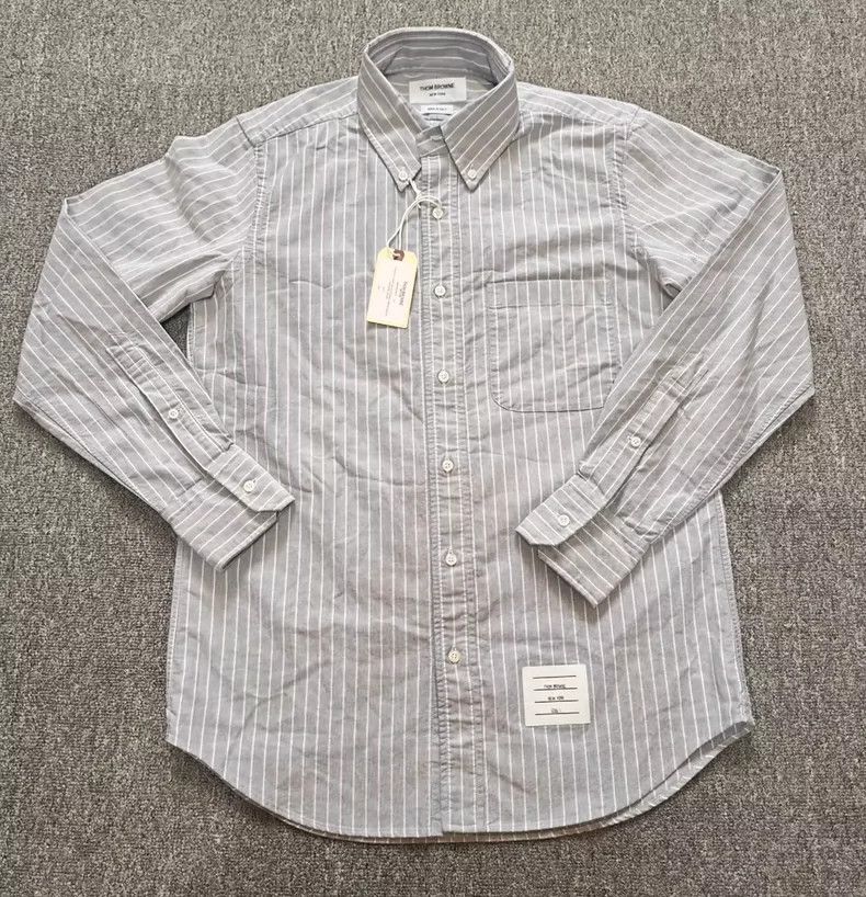 Thom Browne size1 Gray striped Oxford long-sleeved shirt
