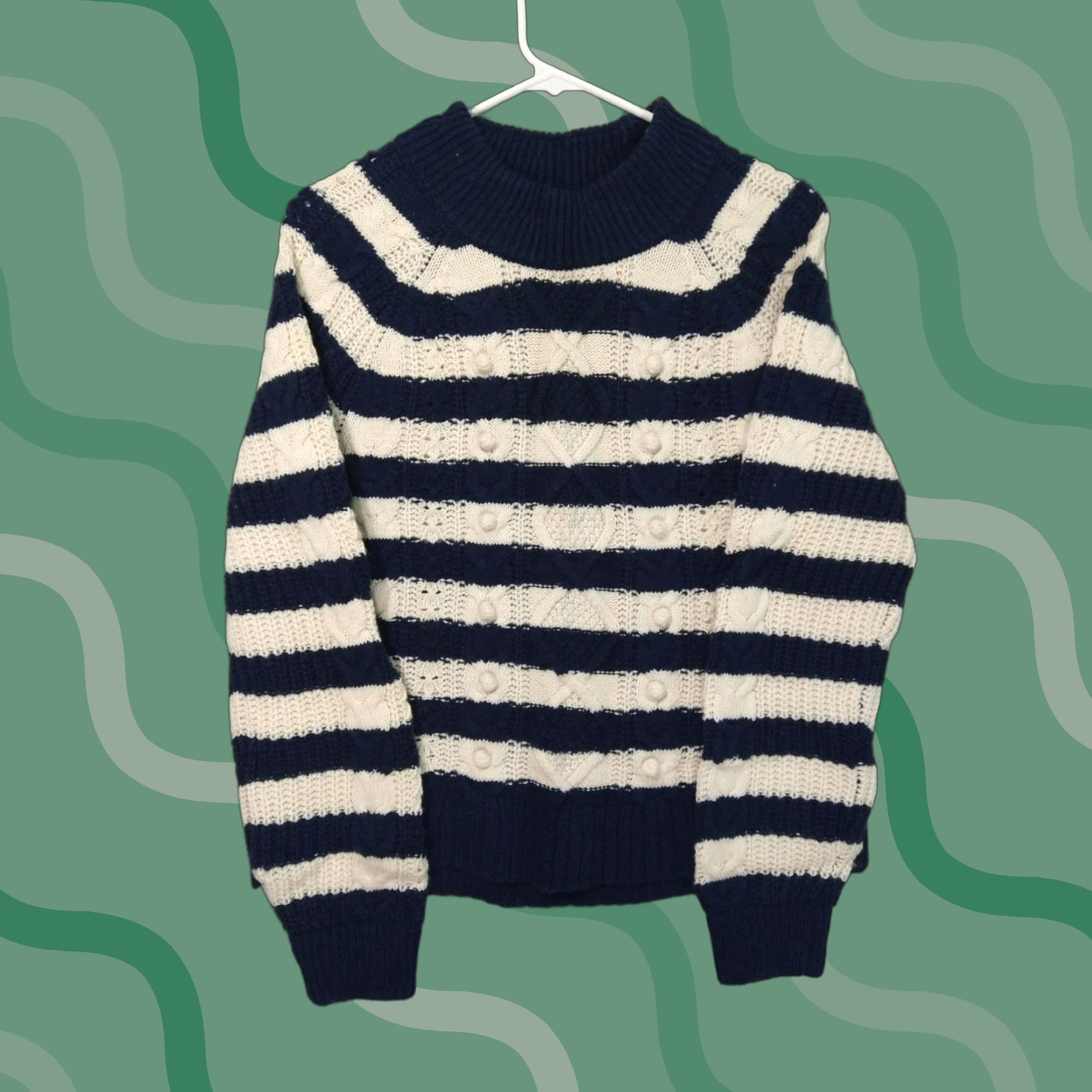 J.Crew J.CREW Sweater Womens Medium Blue White Striped Cable-Knit Wool Blend Crew Neck Pullover Casual Knit Shirt Womens M Blue Striped Cable Knit Wool Blend Size M / US 6-8 / IT 42-44 - 1 Thumbnail